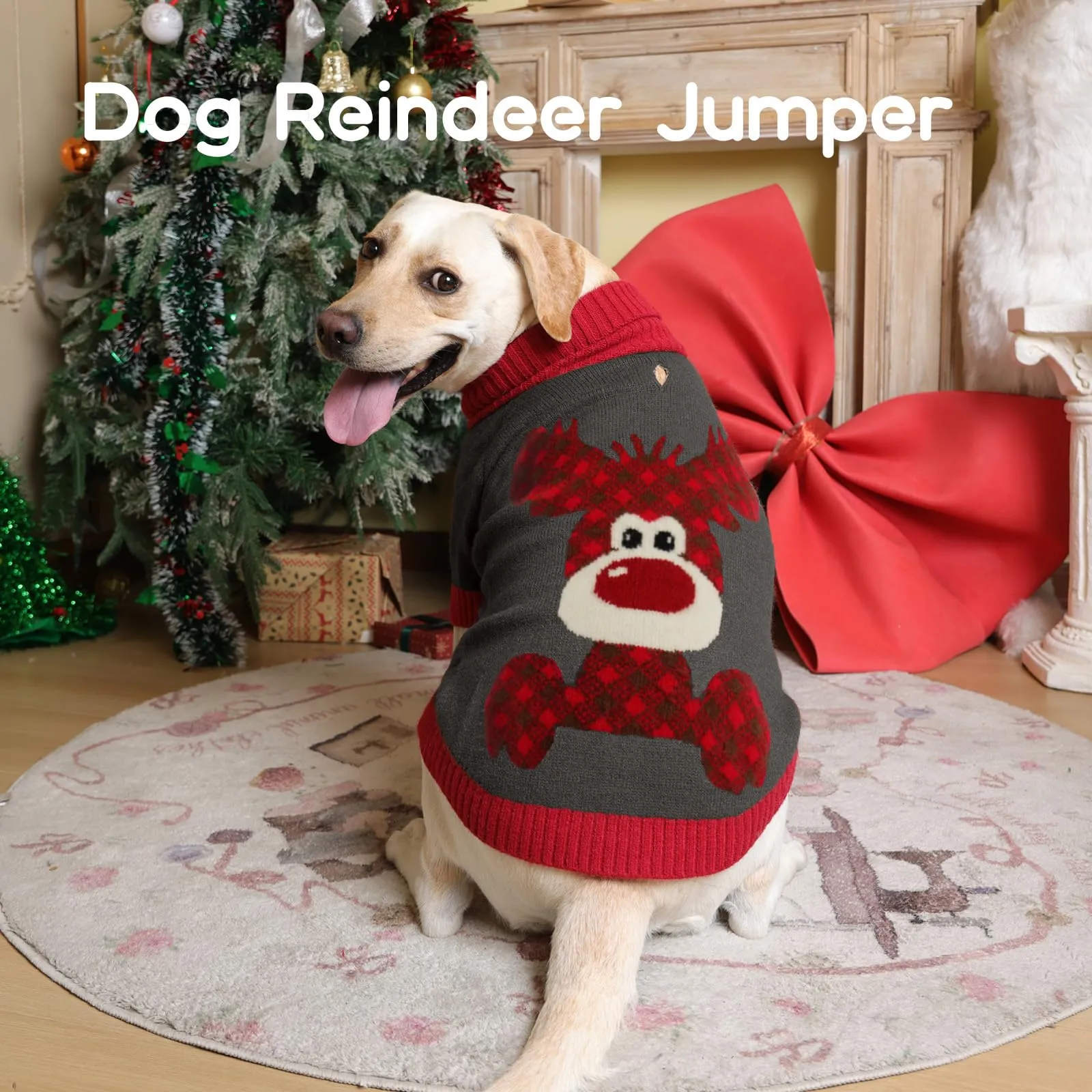 Hjumarayan Maglione Cane Natalizio - Caldo Maglioncino con Renna, foro per guinzaglio, maglioncini per Border Collie, Golden Retriever Femmina Piccola, Grigio XXL - immagine 6