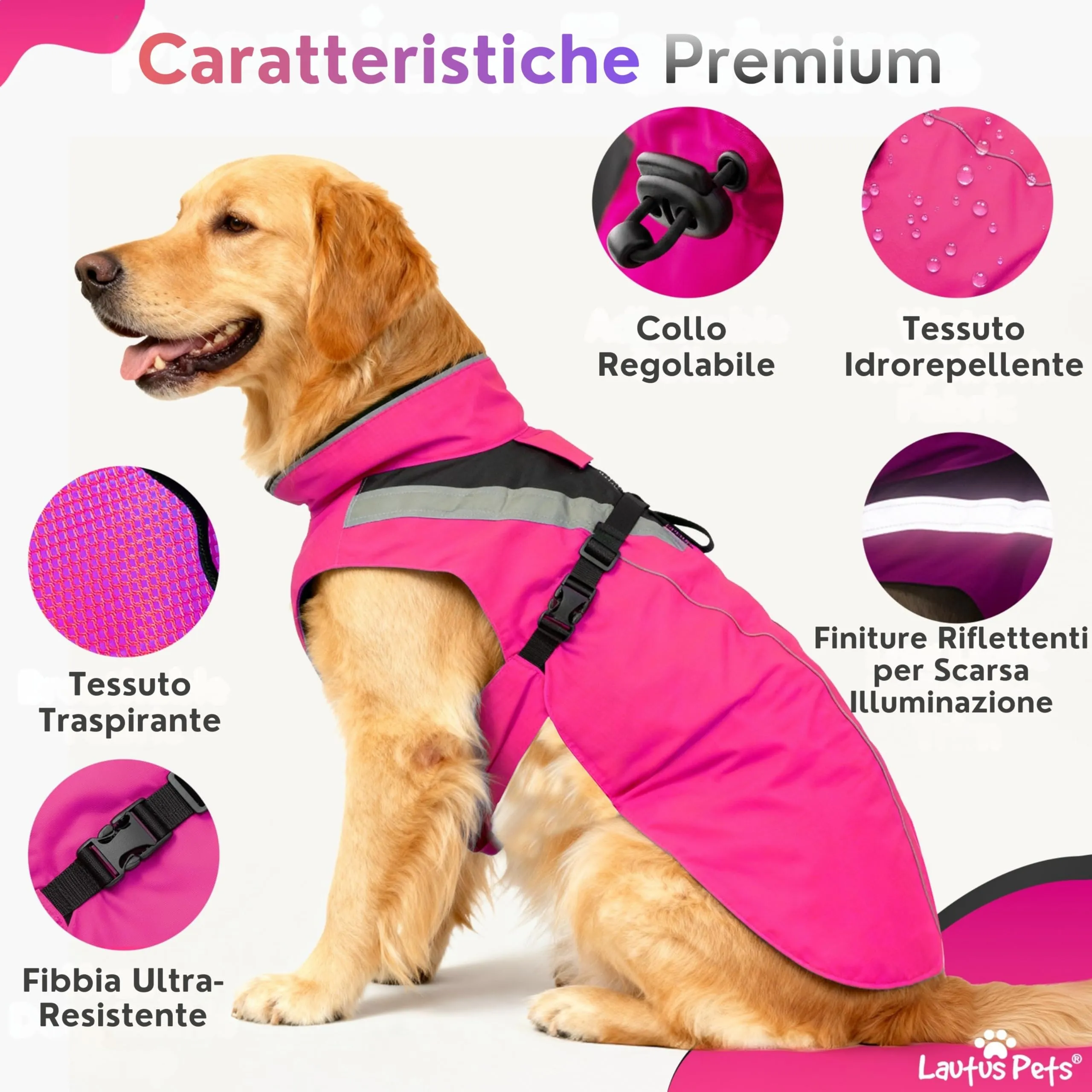 Lautus Pets Impermeabile Cane, Accessori Per Cani, Strisce Riflettenti - immagine 5