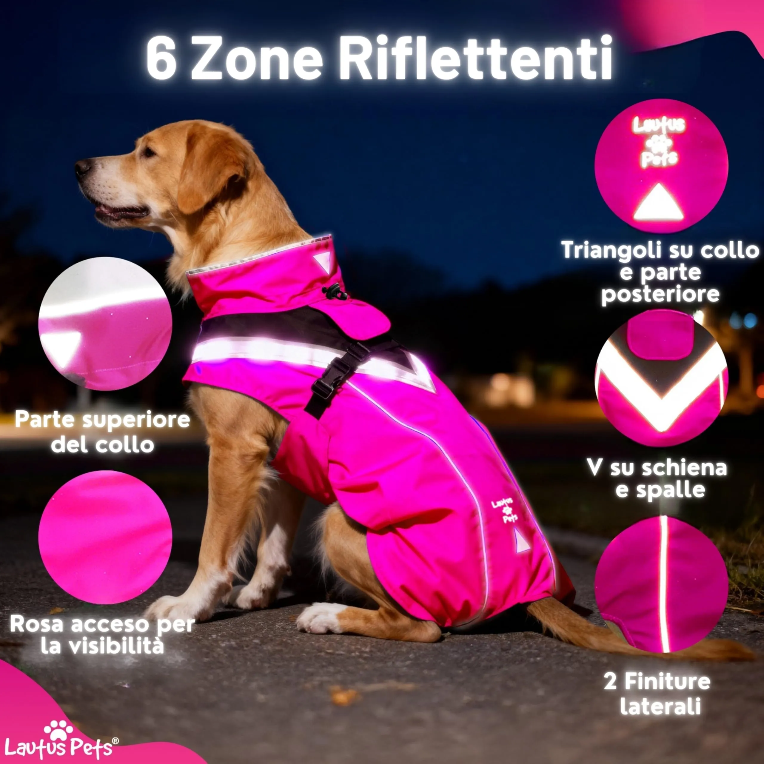 Lautus Pets Impermeabile Cane, Accessori Per Cani, Strisce Riflettenti - immagine 6