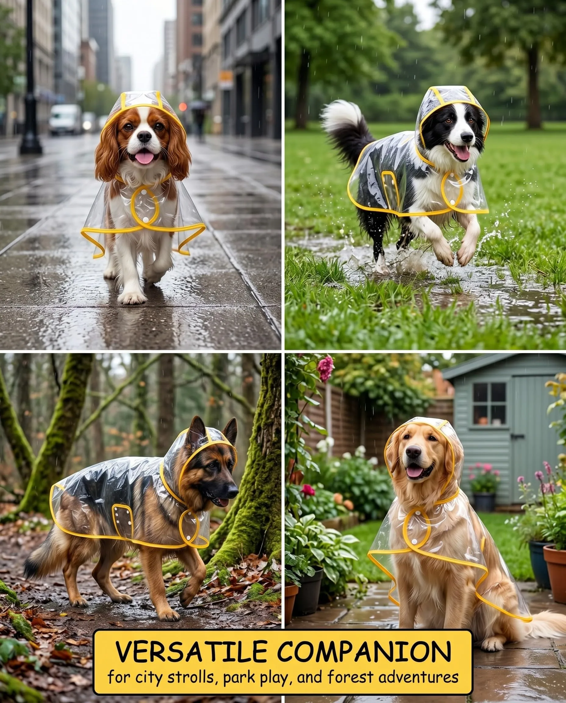 KRVNTH Impermeabile per Cani 1 Pz | Mantella Pioggia con Cappuccio e Foro Guinzaglio, Design Ergonomico che Garantisce Asciugatura Rapida e Zero Restrizione nei Movimenti - immagine 4