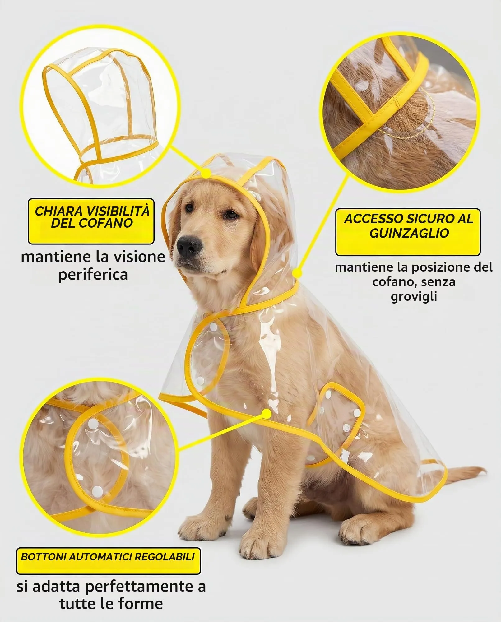 KRVNTH Impermeabile per Cani 1 Pz | Mantella Pioggia con Cappuccio e Foro Guinzaglio, Design Ergonomico che Garantisce Asciugatura Rapida e Zero Restrizione nei Movimenti - immagine 8