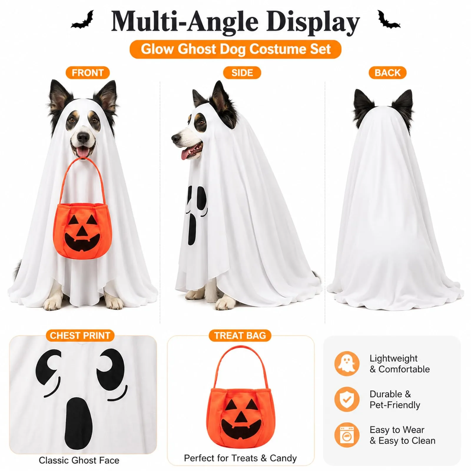 SPHERETRON Costume di Halloween per cani, costume da fantasma per cani - immagine 3