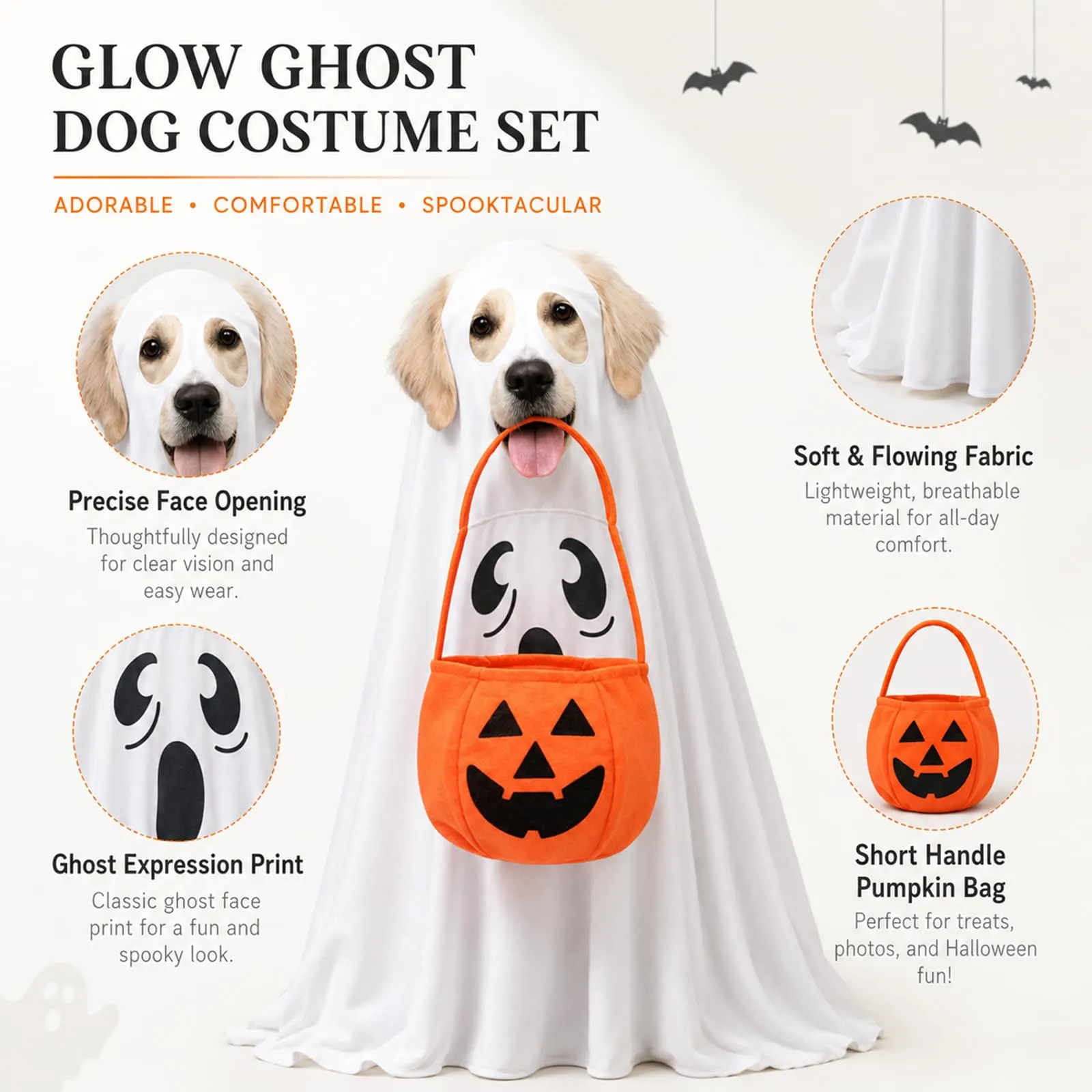 SPHERETRON Costume di Halloween per cani, costume da fantasma per cani - immagine 4