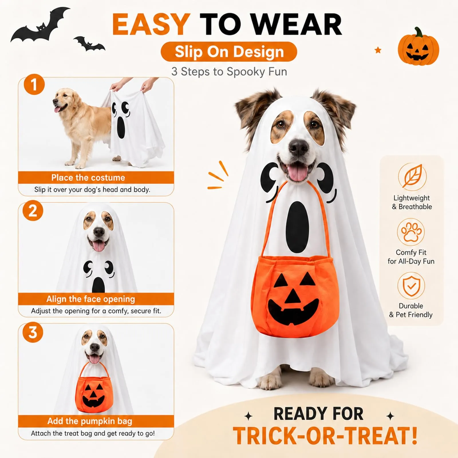 SPHERETRON Costume di Halloween per cani, costume da fantasma per cani - immagine 5