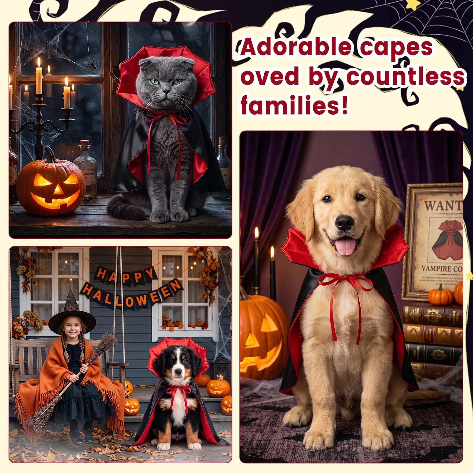 SINAYREK Halloween Mantello Vampiro Costume Gatto Cane Leggero - immagine 4