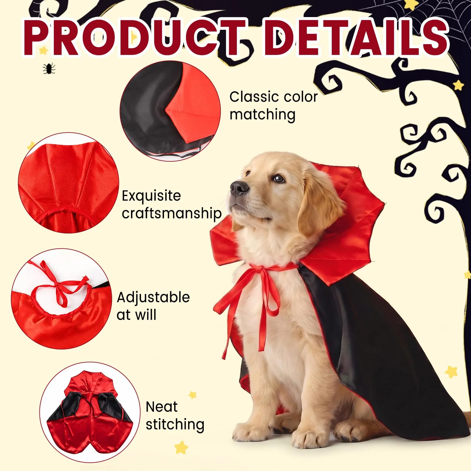 SINAYREK Halloween Mantello Vampiro Costume Gatto Cane Leggero - immagine 6