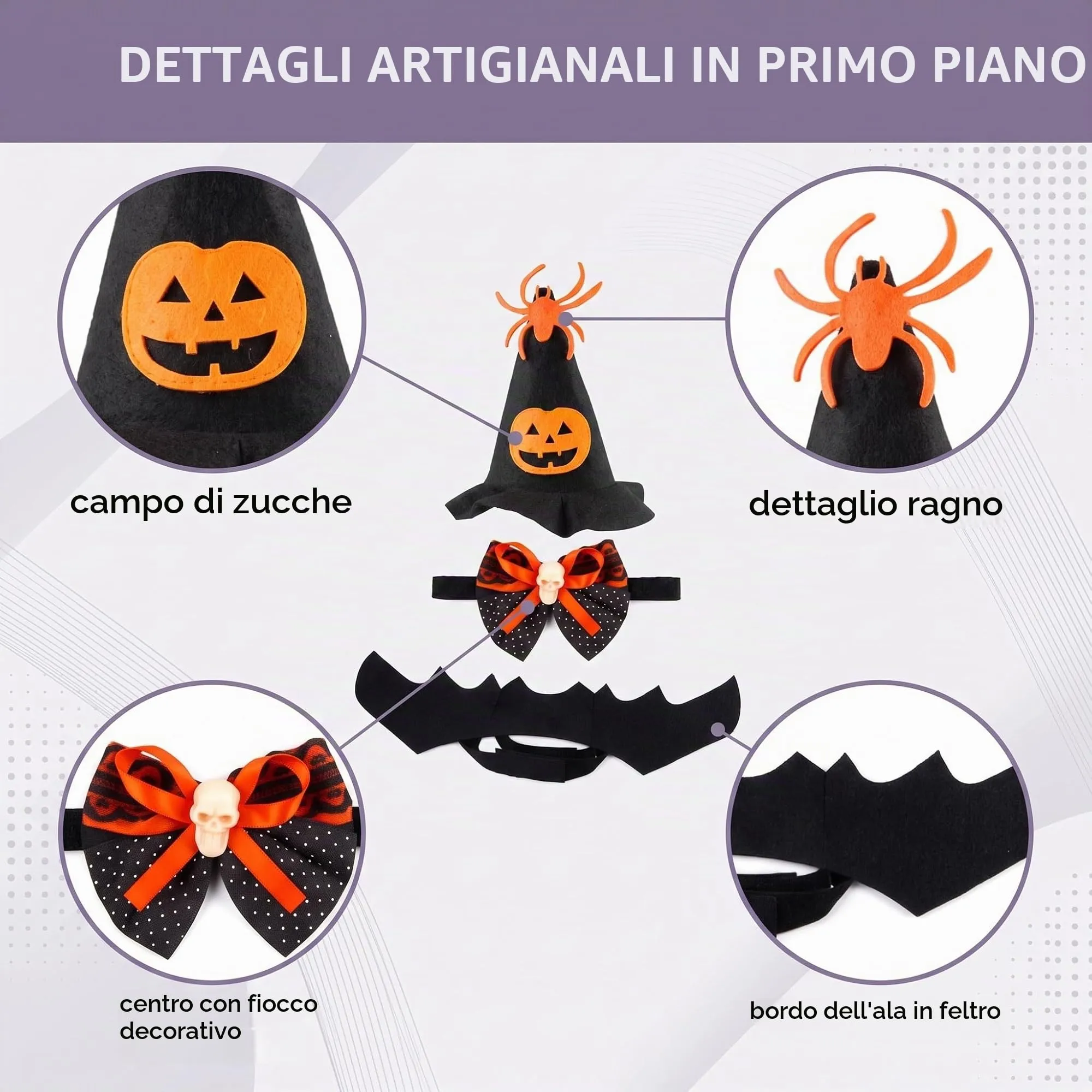 LYEGJT Costume Halloween Per Gatto Cane Set, Cosplay Animale,Include Cappello E Papillon Vestiti Ali Pipistrello - immagine 3