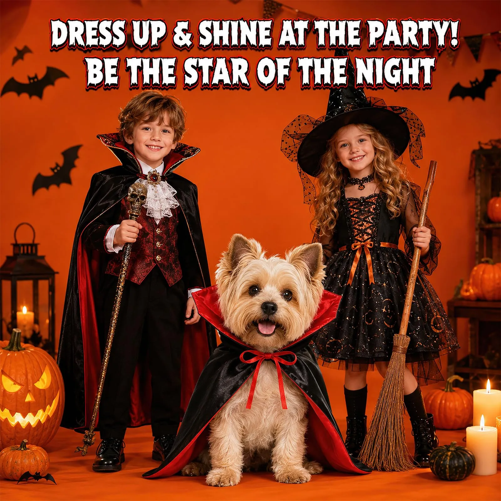 Shyllin Costumi di Halloween per Cane Gatto, Mantello Vampiro per Animale - immagine 5