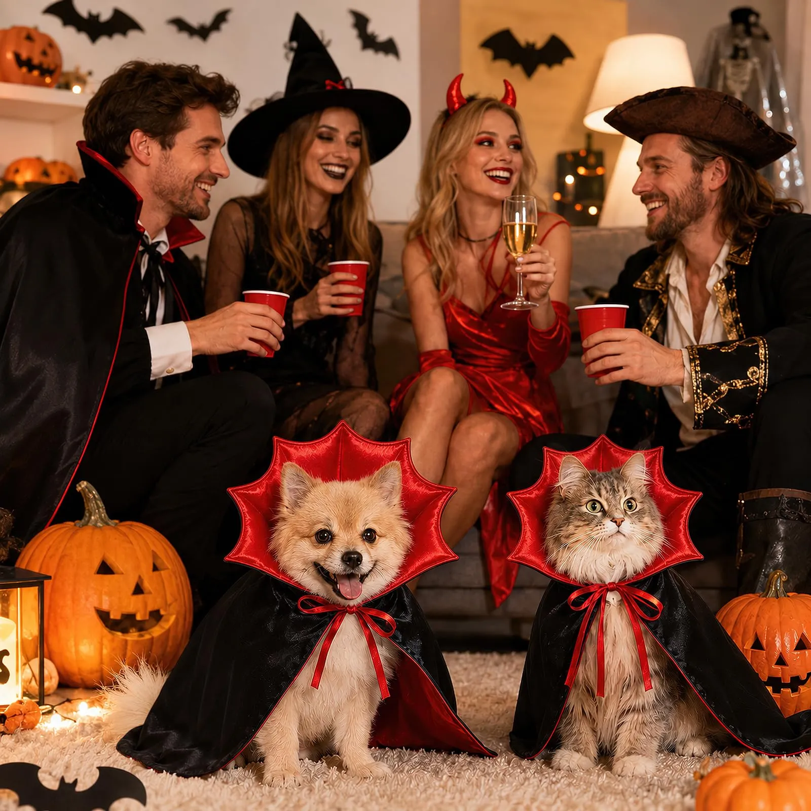 Shyllin Costumi di Halloween per Cane Gatto, Mantello Vampiro per Animale - immagine 6