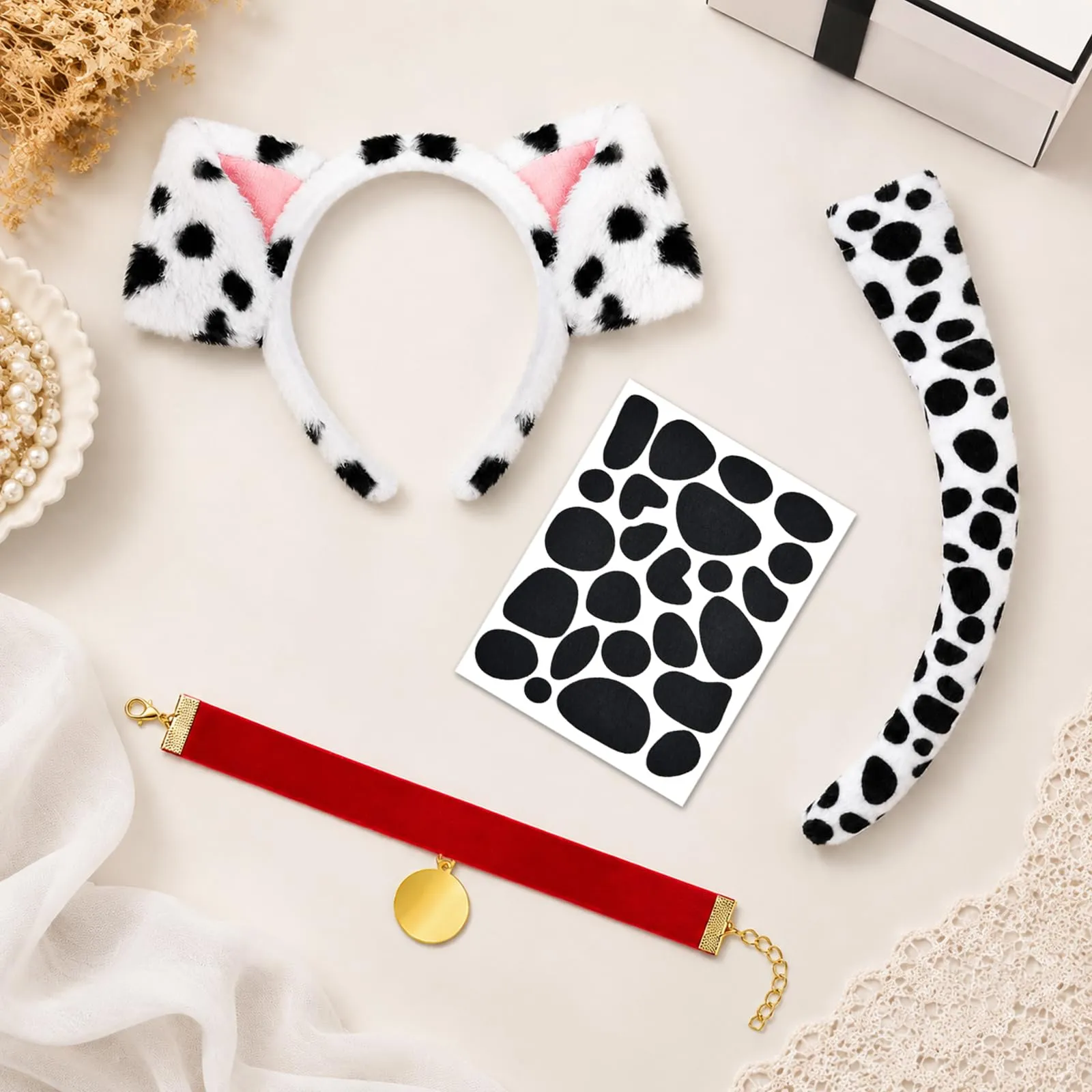 XULIDEONG Set di Costumi Animali, Cerchietto Orecchie Cane con Coda e Collana, Accessori per Costumi di Animali per Carnevale, Halloween - immagine 5