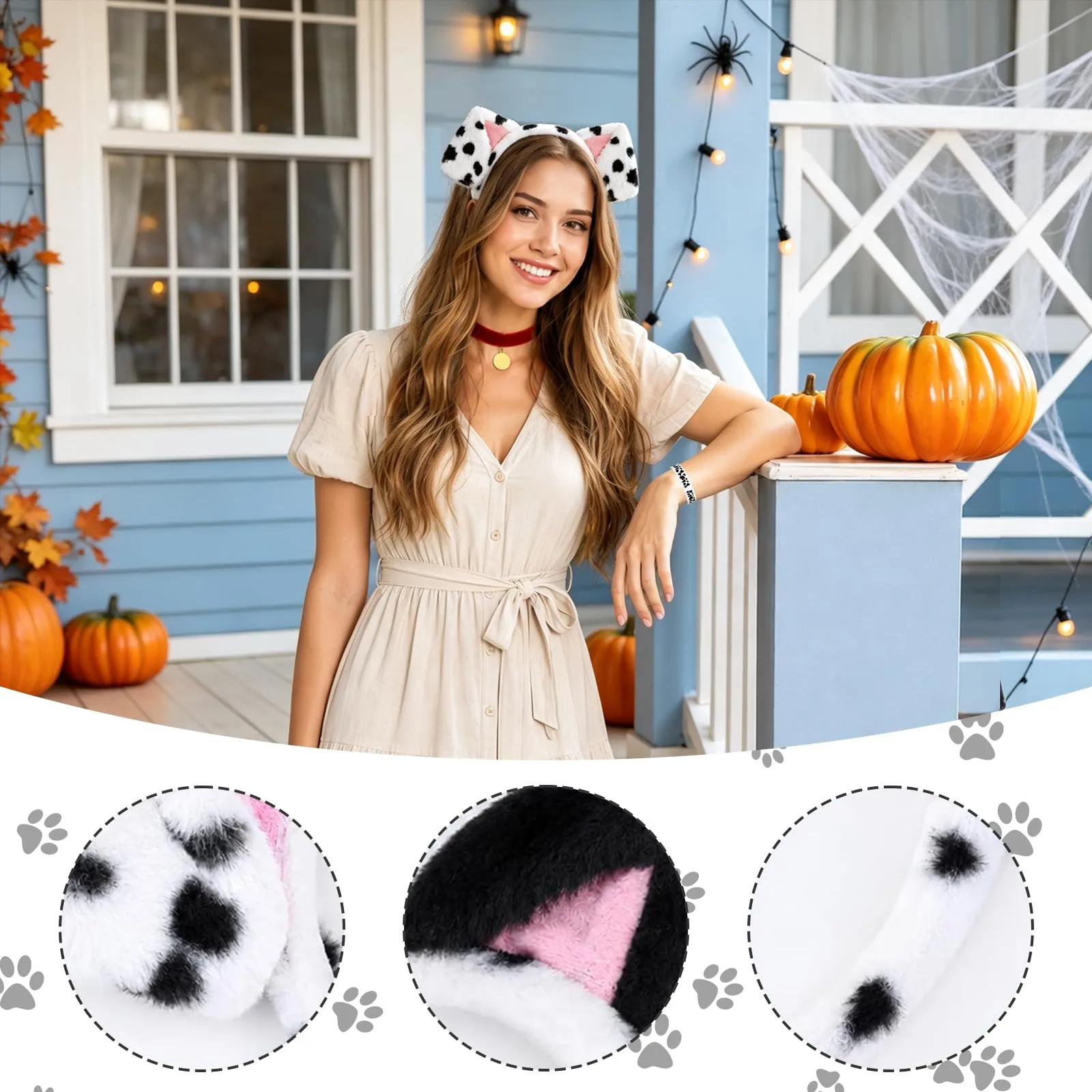 XULIDEONG Set di Costumi Animali, Cerchietto Orecchie Cane con Coda e Collana, Accessori per Costumi di Animali per Carnevale, Halloween - immagine 6
