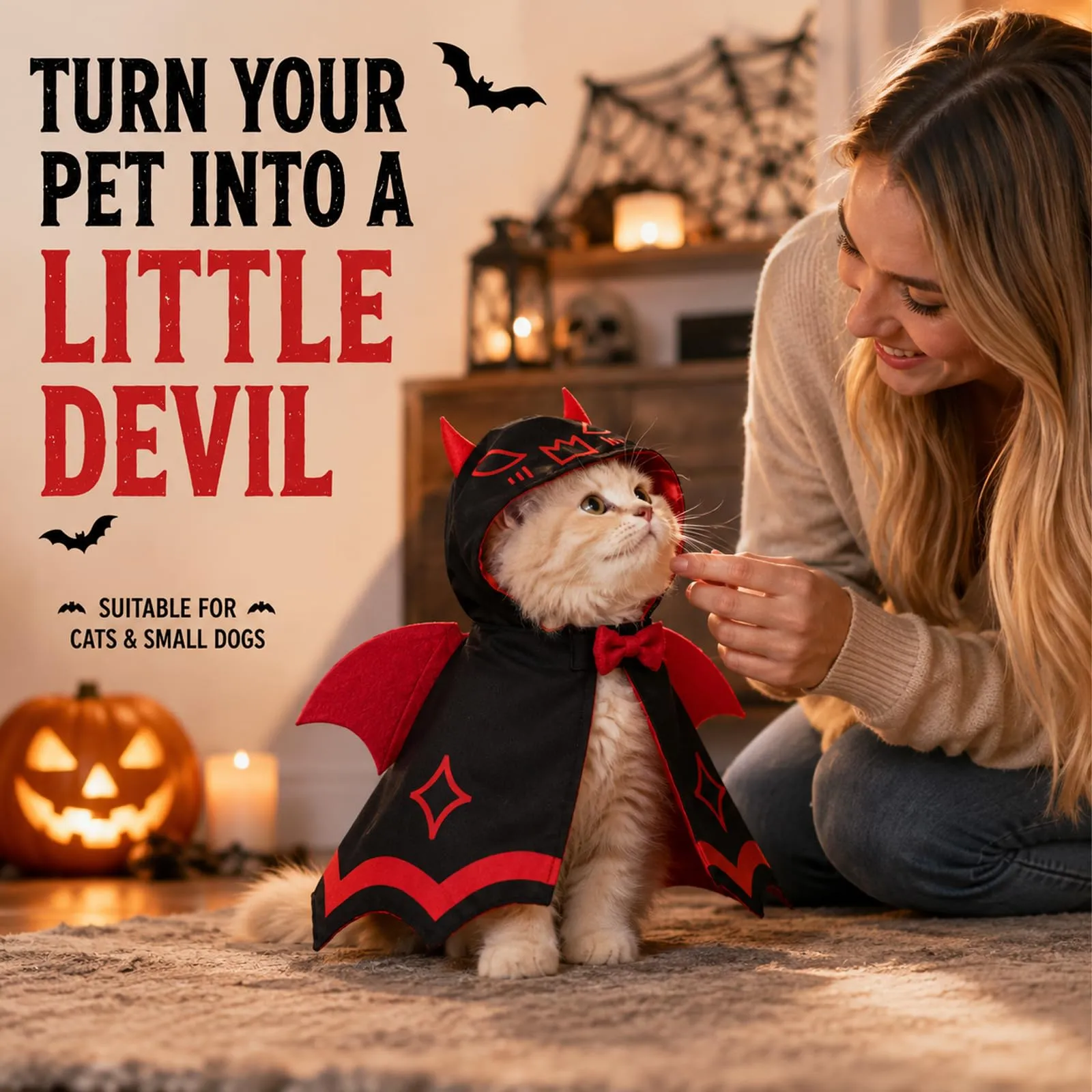 QIANAI Costume Halloween per Gatti e Cani Piccoli, Mantello Pipistrello - immagine 5