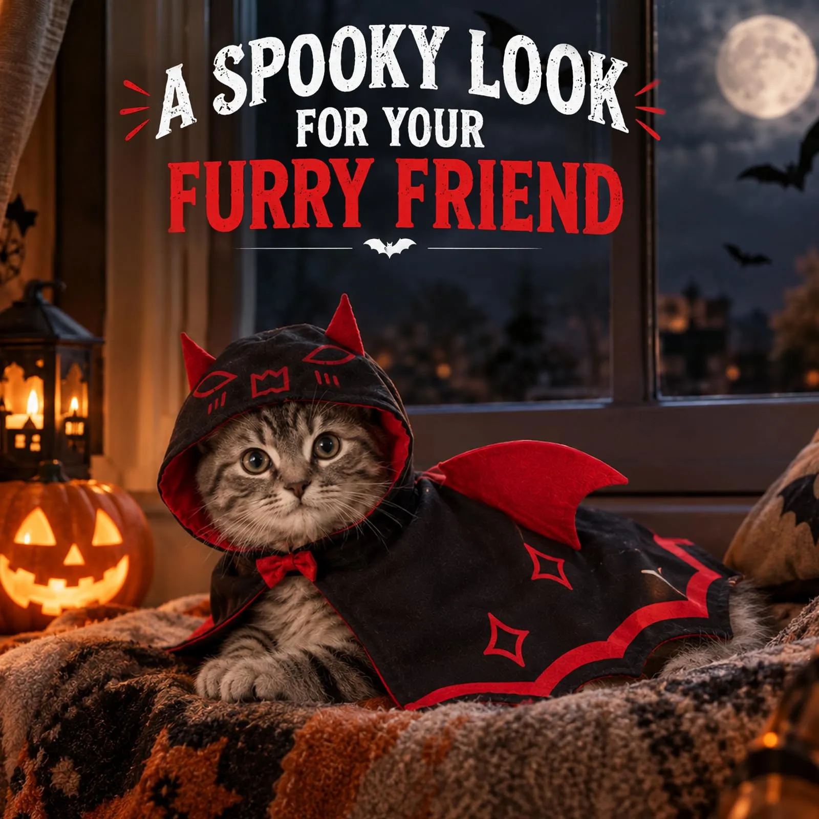 QIANAI Costume Halloween per Gatti e Cani Piccoli, Mantello Pipistrello - immagine 7