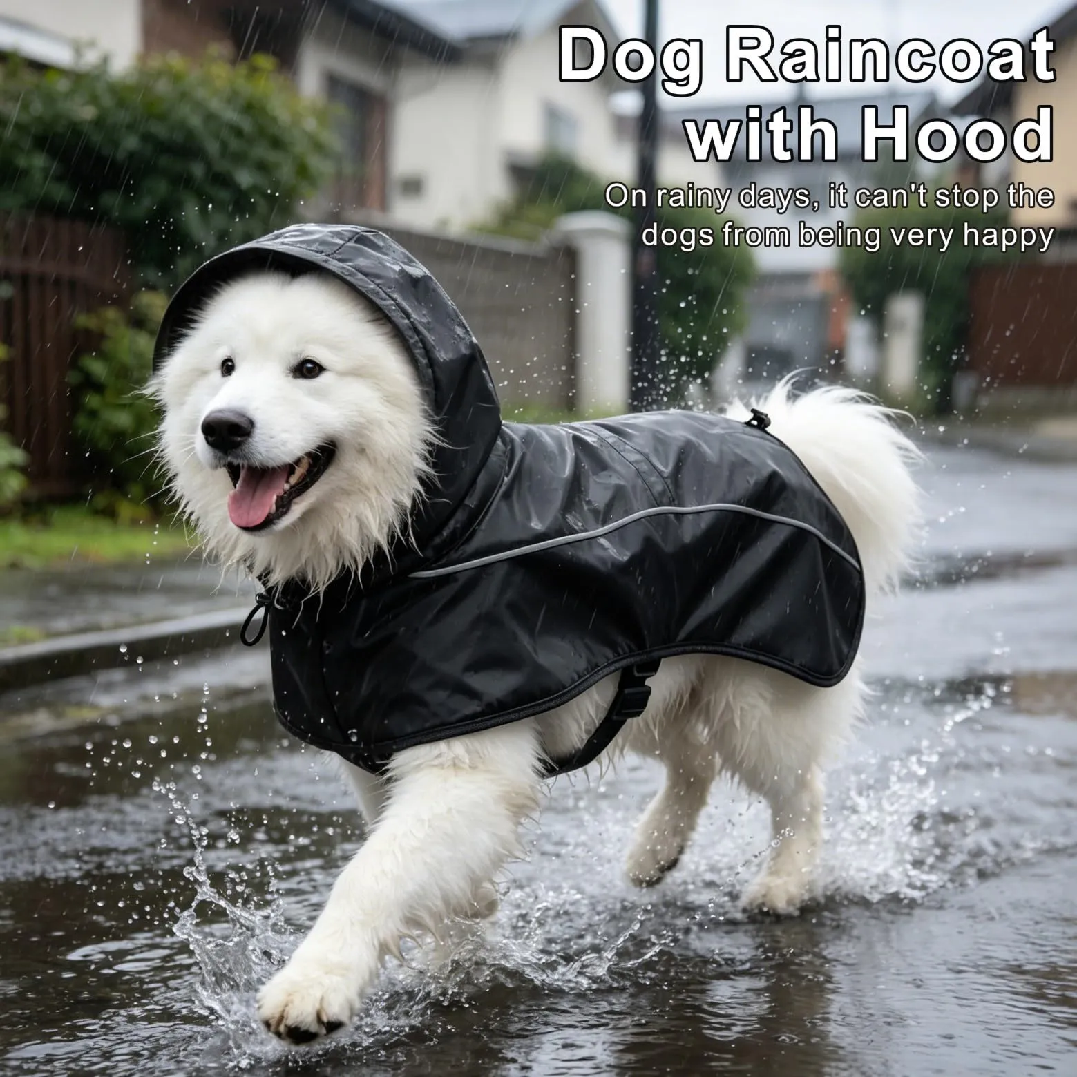 Mosucoirl Giacca impermeabile per cani, impermeabili per cani Cappotti da pioggia riflettenti con cappuccio Poncho a prova di neve per cani piccoli e medi grandi - immagine 4