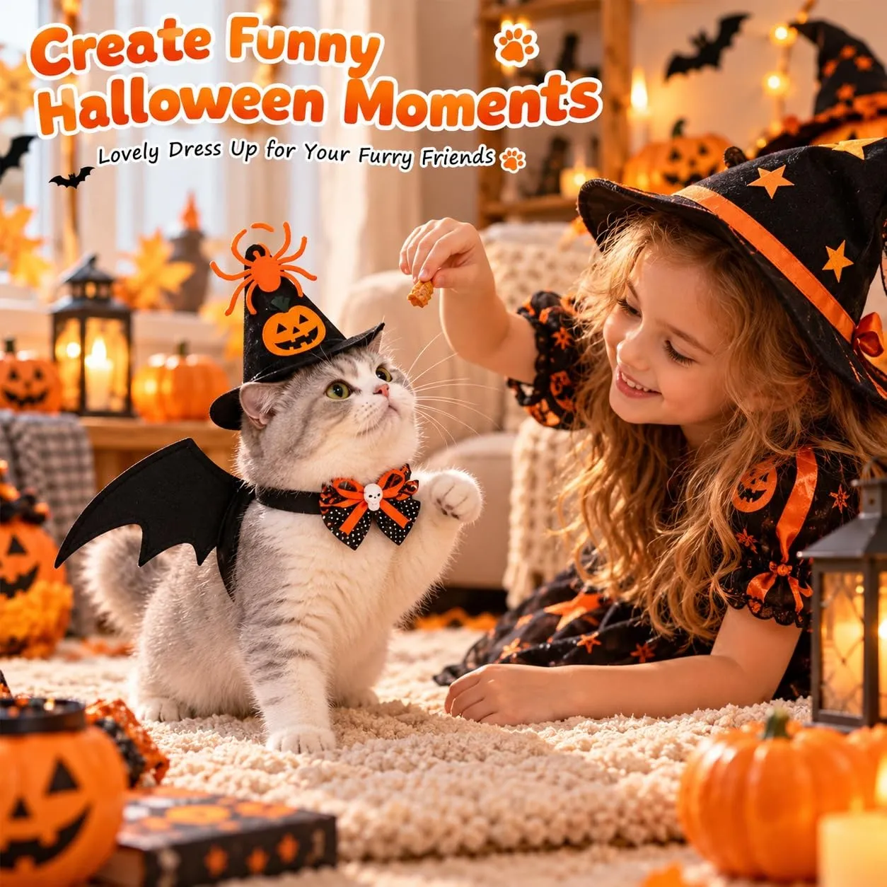 BIVYAX 1 Costume per Gatto,Include Cappello Halloween,Cravatta e Ali Pipistrello,Ideale per Feste in Maschera,Carnevale e Foto Divertenti,Abito Tematico per Eventi e Celebrazioni con il Tuo Animale - immagine 3