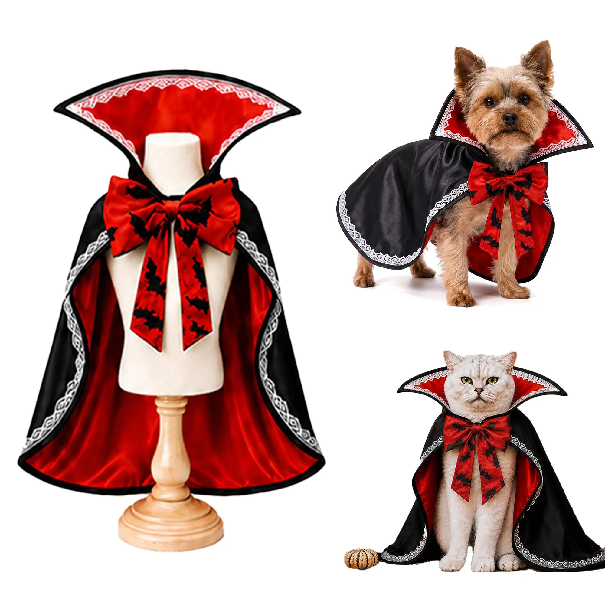 Costume di Halloween per Cane con Mantello Rosso e Nero da Vampiro per - immagine 1