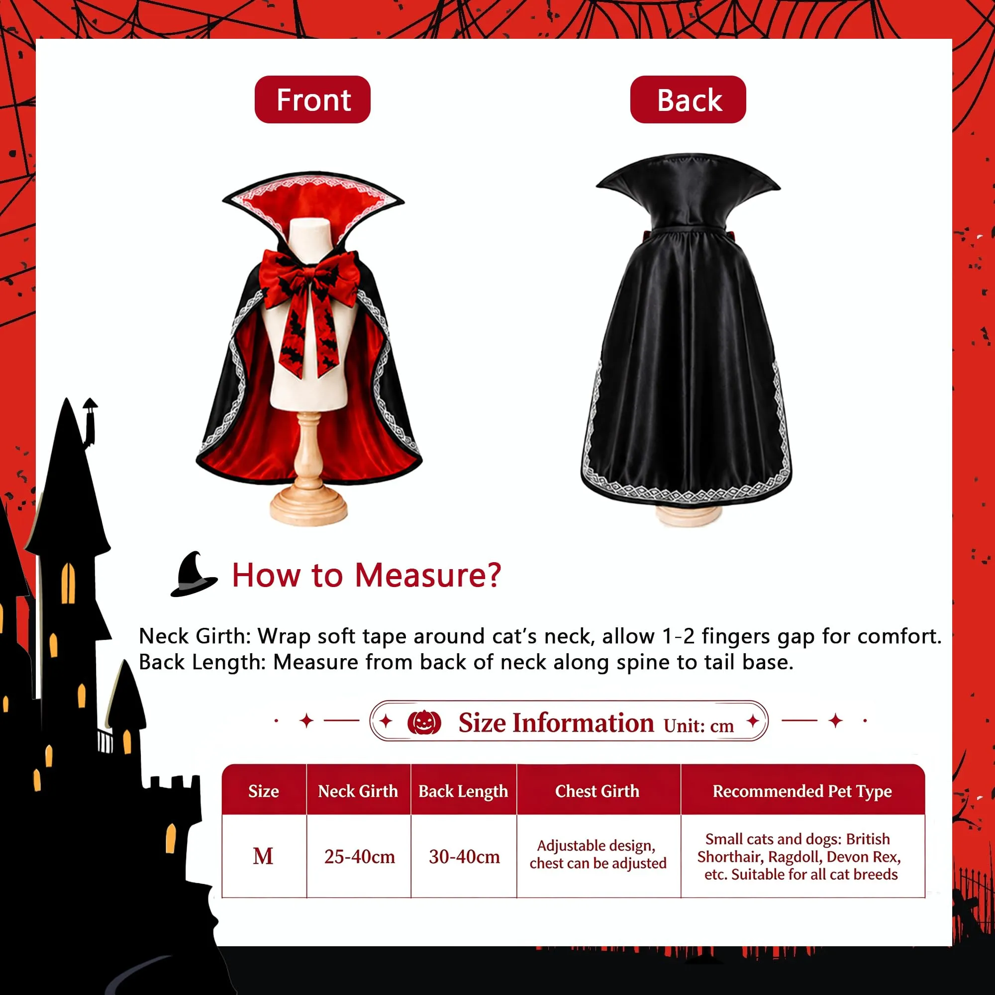 Costume di Halloween per Cane con Mantello Rosso e Nero da Vampiro per - immagine 2