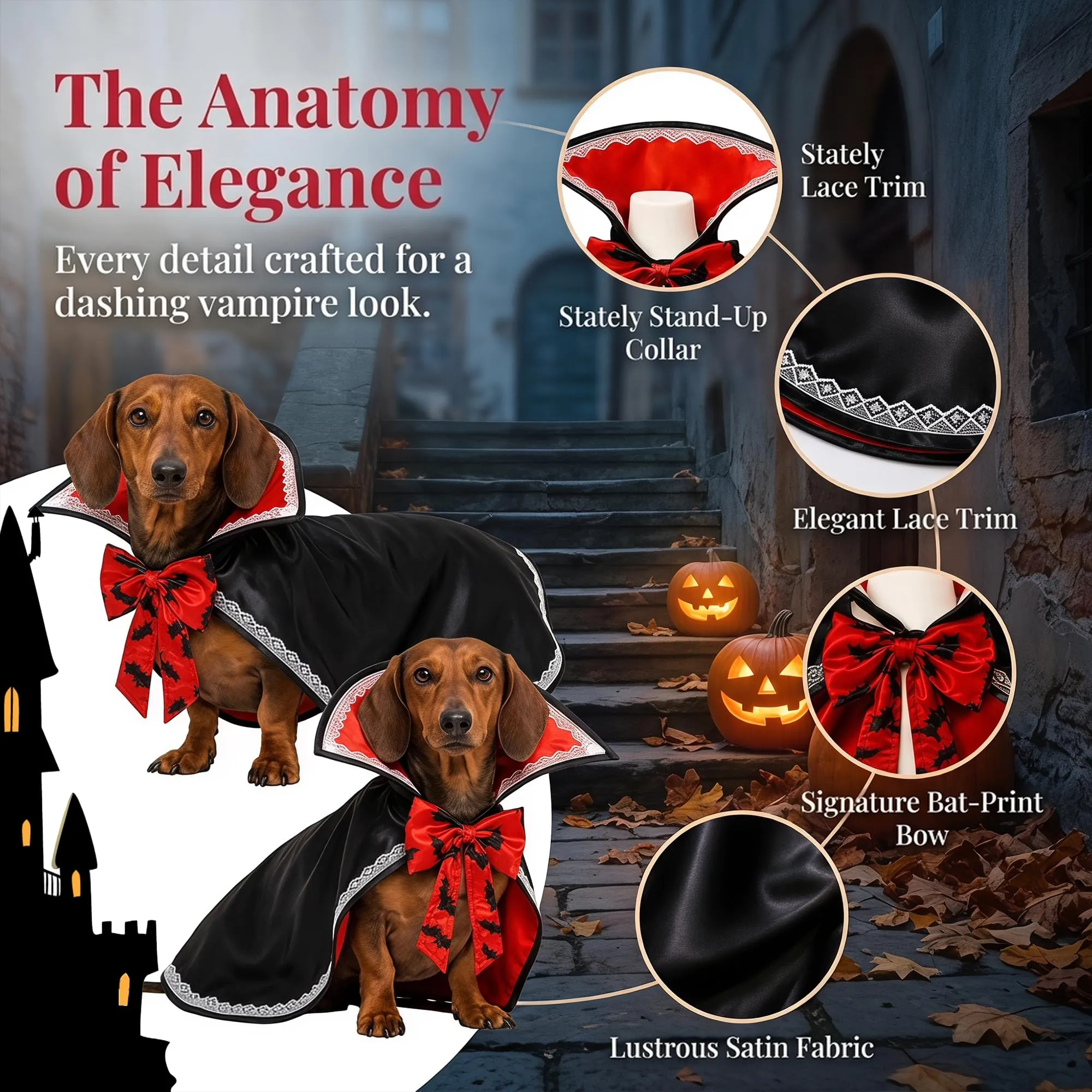 Costume di Halloween per Cane con Mantello Rosso e Nero da Vampiro per - immagine 3