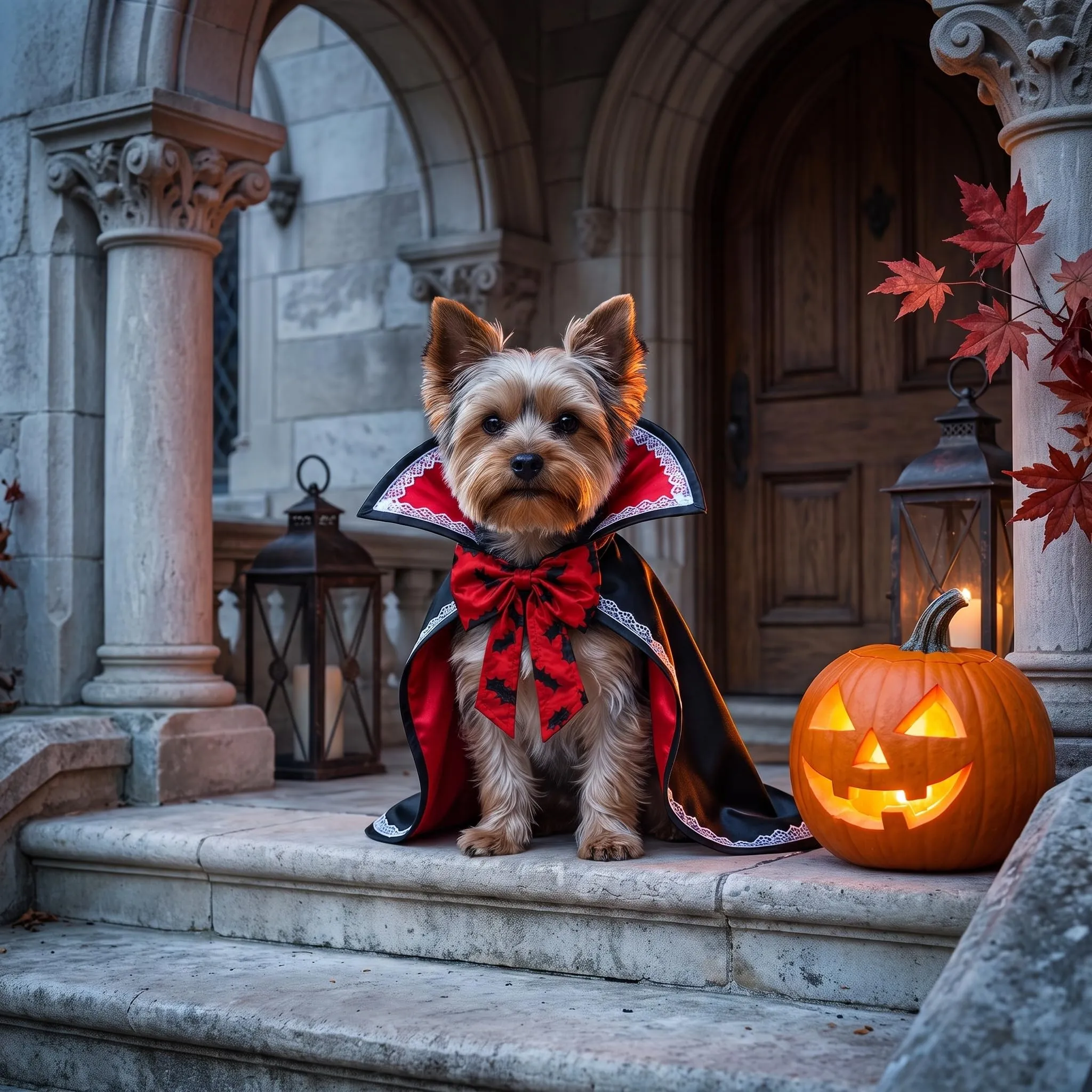 Costume di Halloween per Cane con Mantello Rosso e Nero da Vampiro per - immagine 7