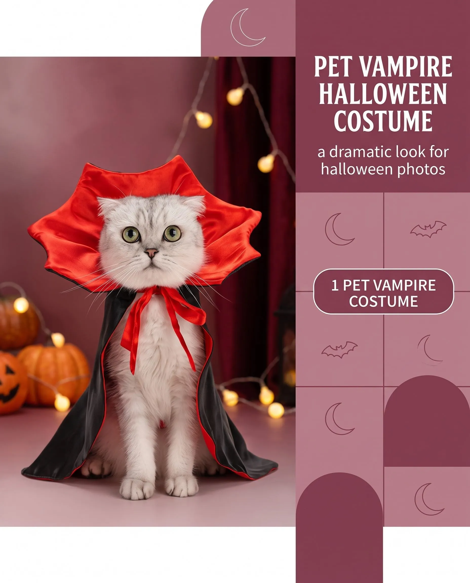 YUZNA Costume Vampiro per Cane e Gatto, 1 Pz | Chiusura Regolabile e Tessuto Traspirante - Mantello Halloween Confortevole per Sfilate, Cosplay e Foto - immagine 2