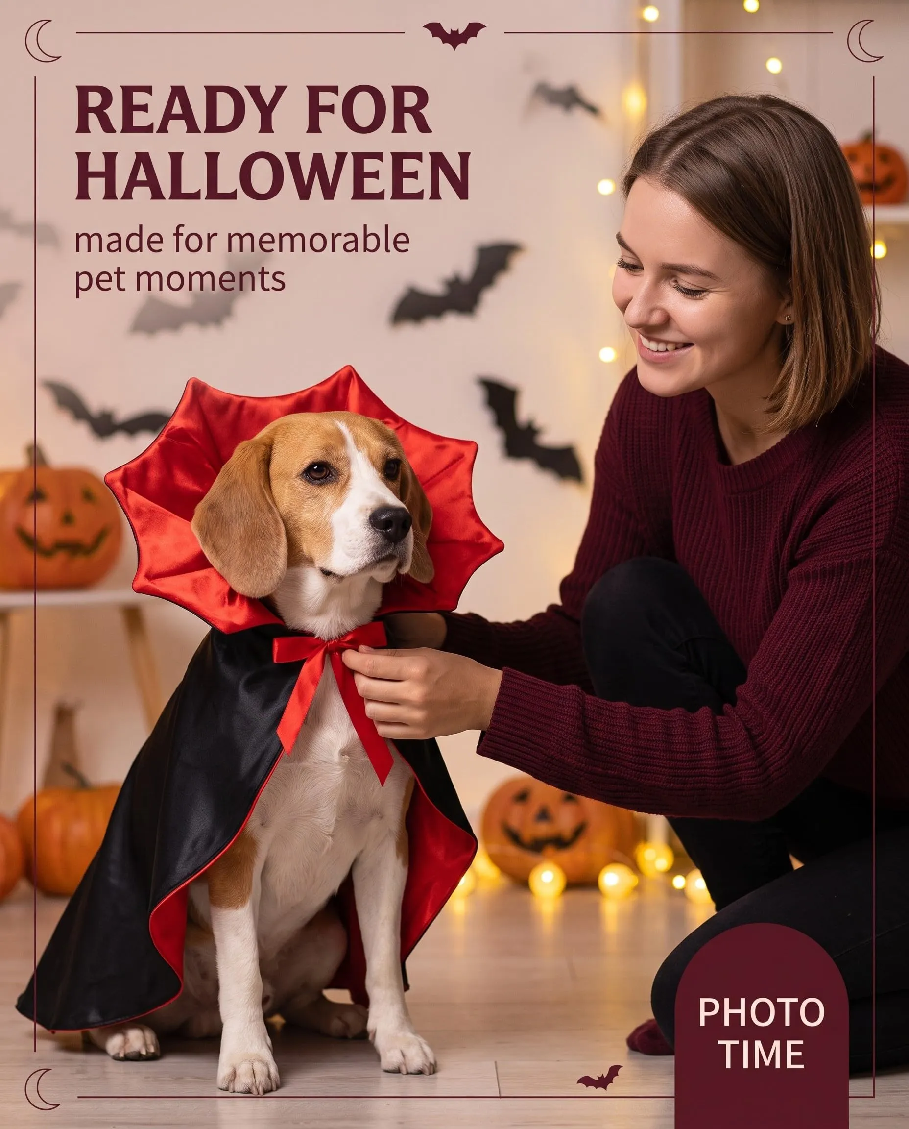 YUZNA Costume Vampiro per Cane e Gatto, 1 Pz | Chiusura Regolabile e Tessuto Traspirante - Mantello Halloween Confortevole per Sfilate, Cosplay e Foto - immagine 3