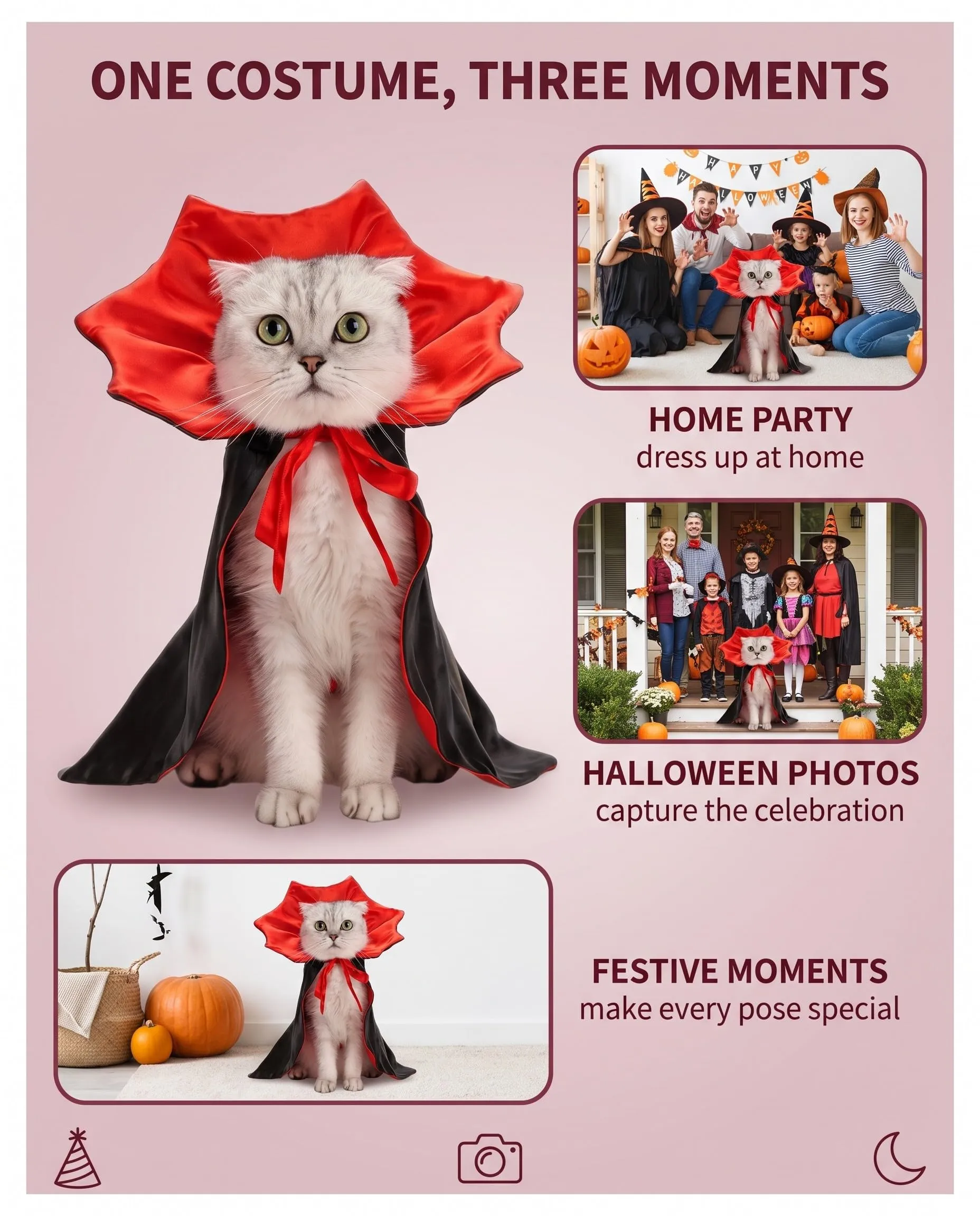 YUZNA Costume Vampiro per Cane e Gatto, 1 Pz | Chiusura Regolabile e Tessuto Traspirante - Mantello Halloween Confortevole per Sfilate, Cosplay e Foto - immagine 5