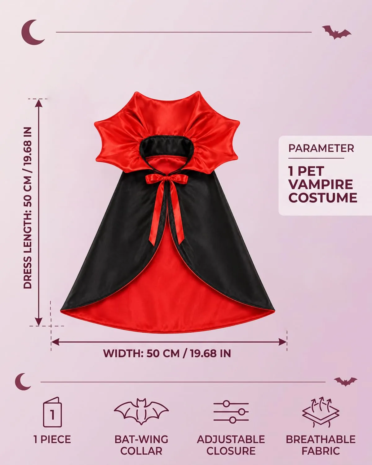 YUZNA Costume Vampiro per Cane e Gatto, 1 Pz | Chiusura Regolabile e Tessuto Traspirante - Mantello Halloween Confortevole per Sfilate, Cosplay e Foto - immagine 6