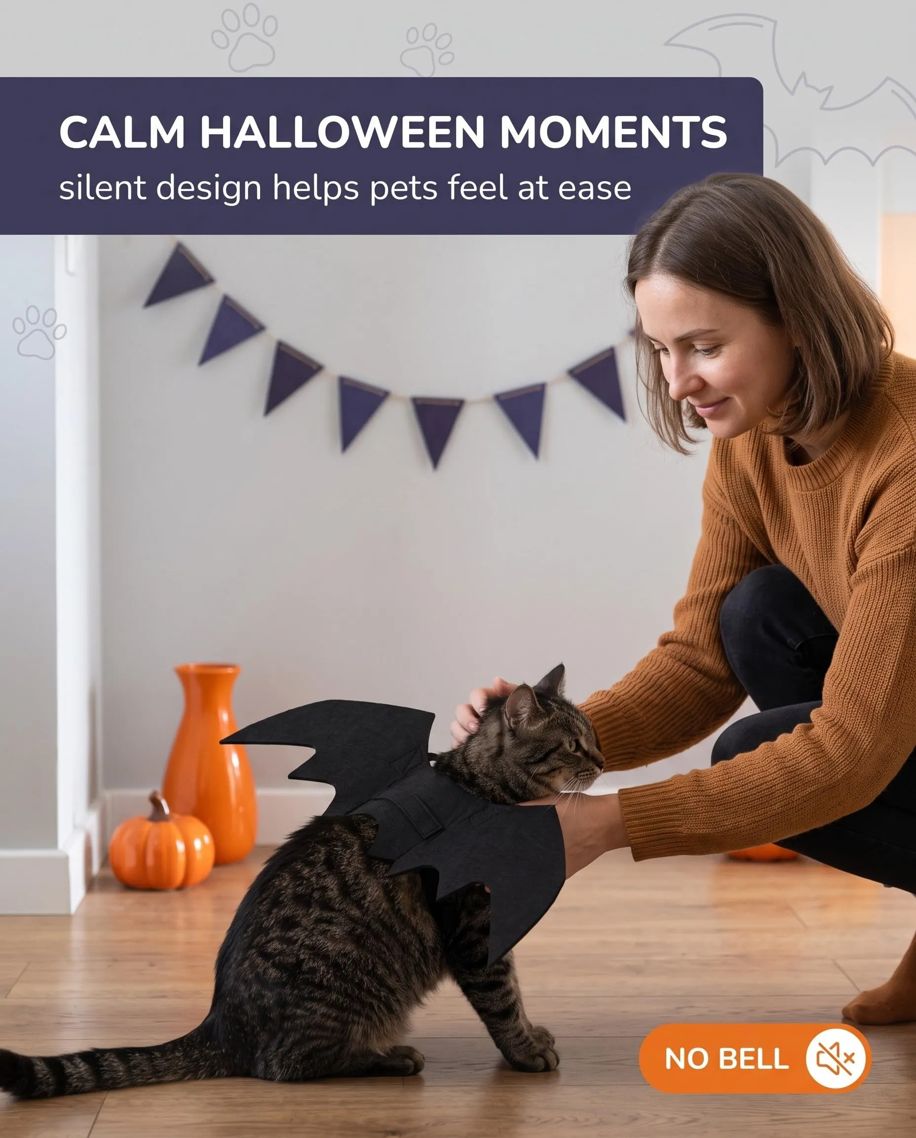 FIMWOLZ Costume da Pipistrello Cane e Gatto, Ali Senza Campana – Design Silenzioso per Animali Timidi e Libertà di Movimento in Halloween Party e Cosplay, - immagine 3