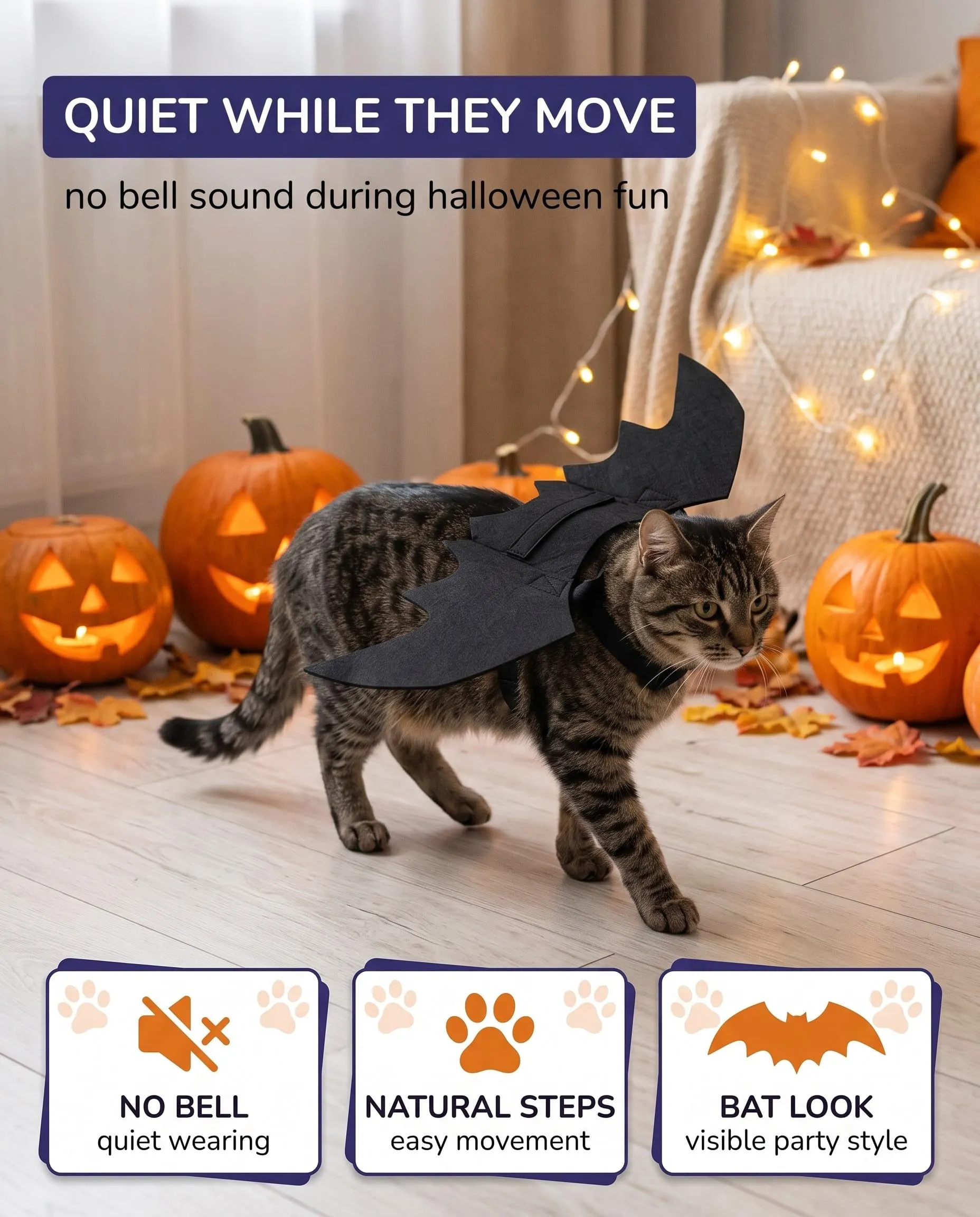 FIMWOLZ Costume da Pipistrello Cane e Gatto, Ali Senza Campana – Design Silenzioso per Animali Timidi e Libertà di Movimento in Halloween Party e Cosplay, - immagine 4