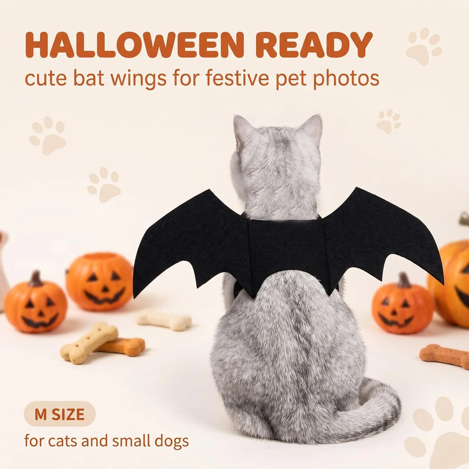 HUHLBU 1 Pezzo Ali di Pipistrello per Animali, Costume Halloween per Gatto e Cane con Chiusura a Strappo (48 x 20 cm) - immagine 5