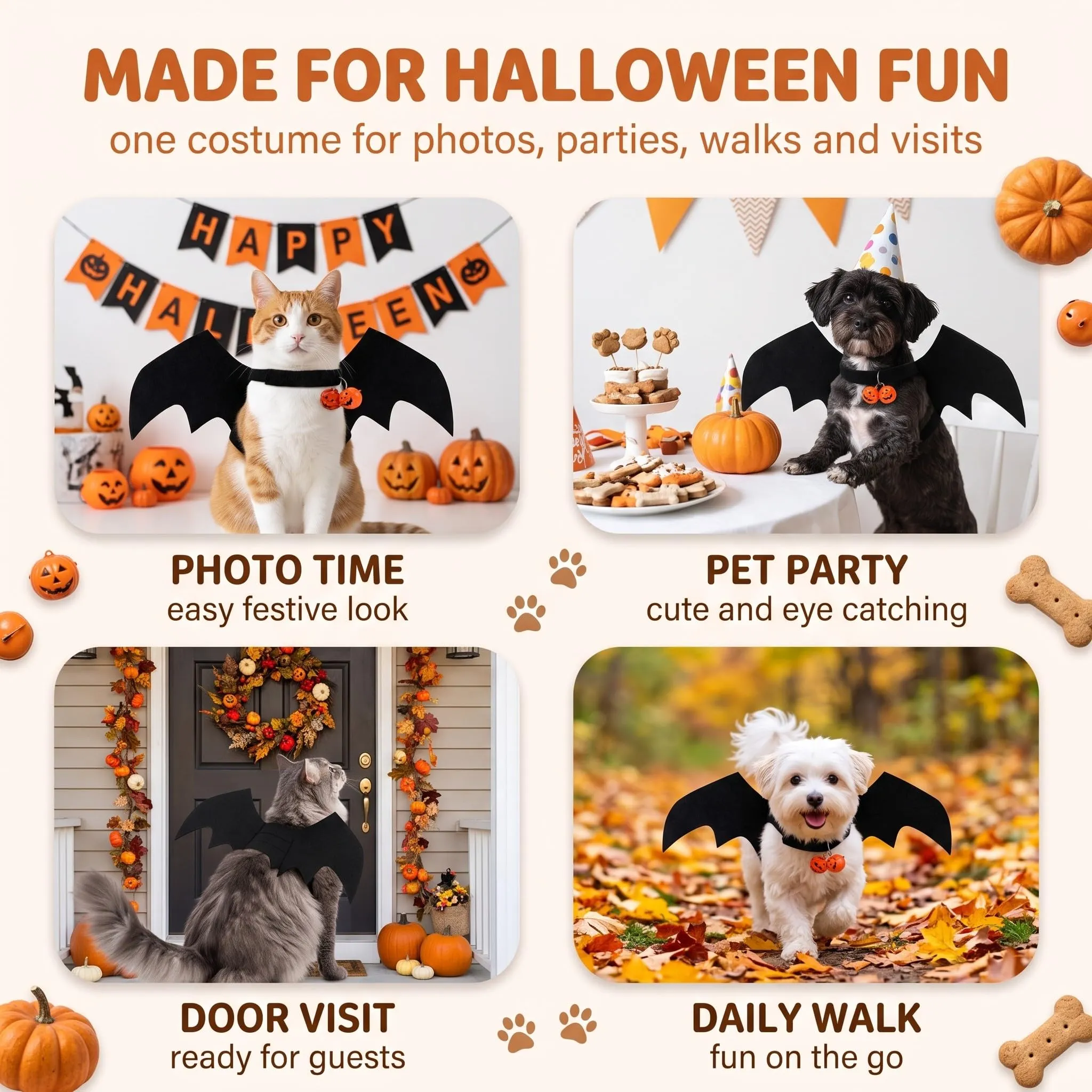 HUHLBU 1 Pezzo Ali di Pipistrello per Animali, Costume Halloween per Gatto e Cane con Chiusura a Strappo (48 x 20 cm) - immagine 6