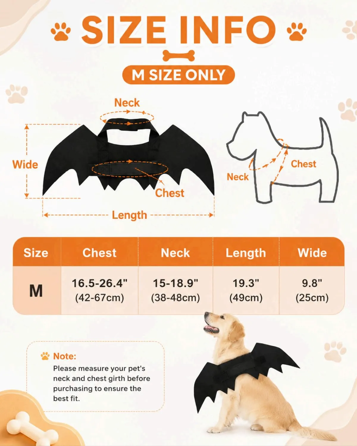 FOKZIL Ali Pipistrello Feltro Costume Halloween per Cani e Gatti, Taglia M (52x25cm), | Finitura Morbida con Chiusura Rapida | Design Ergonomico per Sedere e Muoversi Liberi - immagine 2