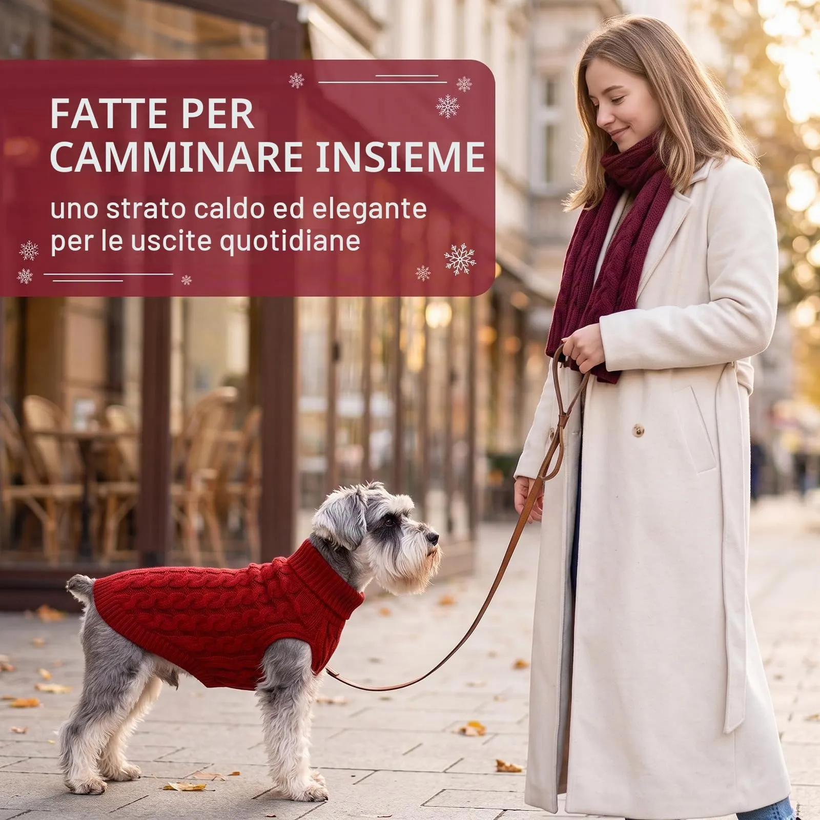 NiceNaiils Maglioncino Cane Taglia Piccola, Maglione a Treccia per Cani e Gatti Caldo e Morbido, Cappottino Dolcevita Autunno Inverno, Rosso Vino, L (Torace 34cm, Schiena 35cm, 3.5-5kg) - immagine 5