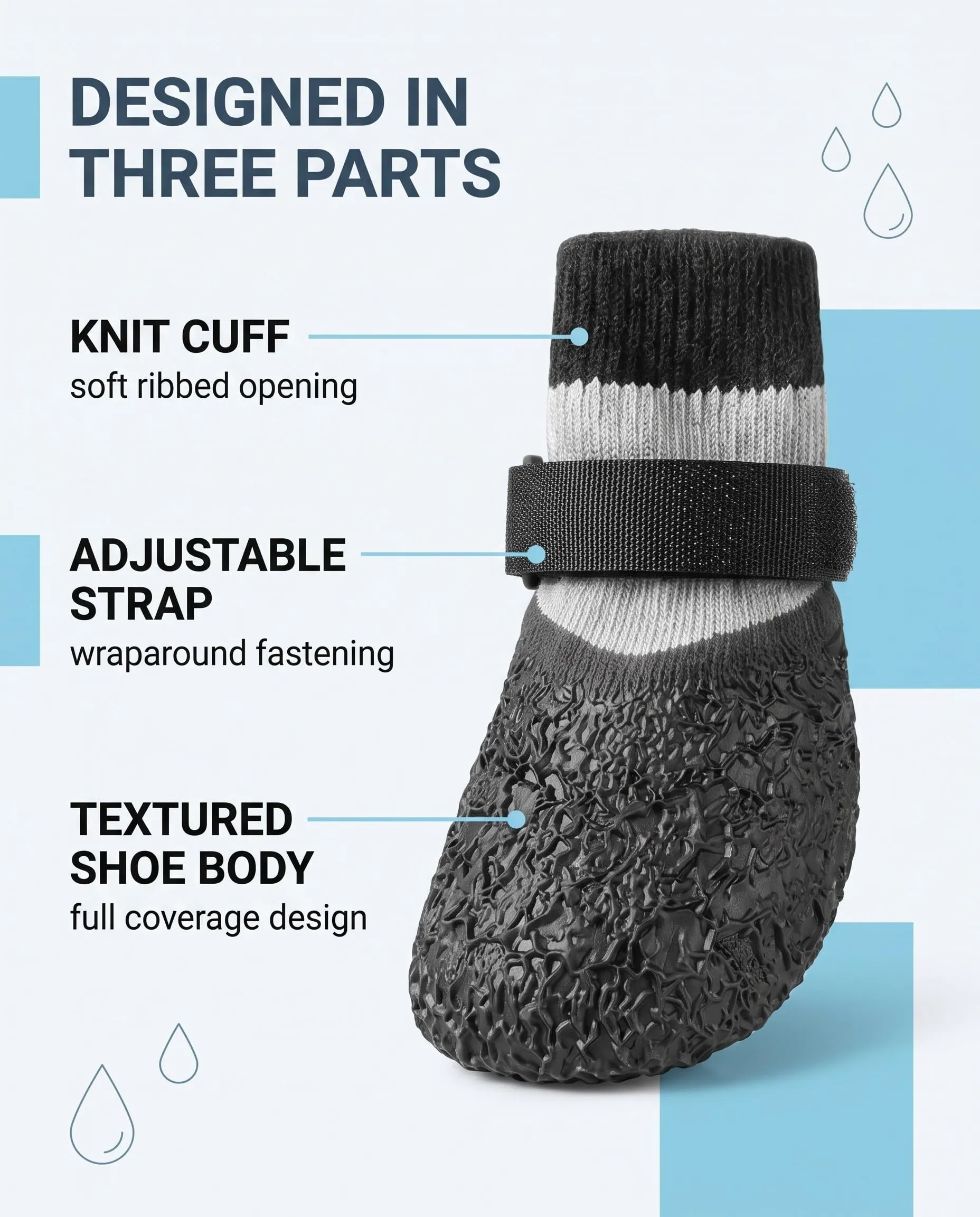 LDBEMG 4 Pz Scarpe per Cani Impermeabili Antiscivolo, Calzini Protettivi Regolabili con Silicone, Resistenti all'Asfalto Caldo per Passeggiate - immagine 3