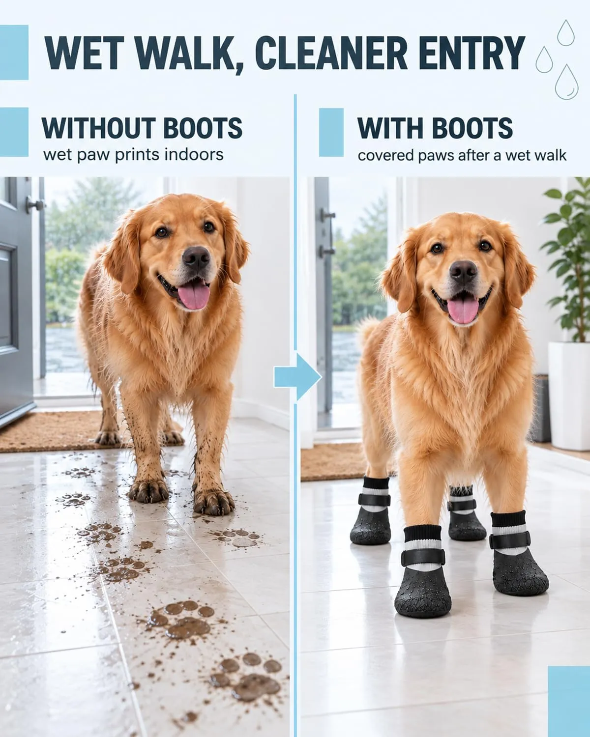 LDBEMG 4 Pz Scarpe per Cani Impermeabili Antiscivolo, Calzini Protettivi Regolabili con Silicone, Resistenti all'Asfalto Caldo per Passeggiate - immagine 4