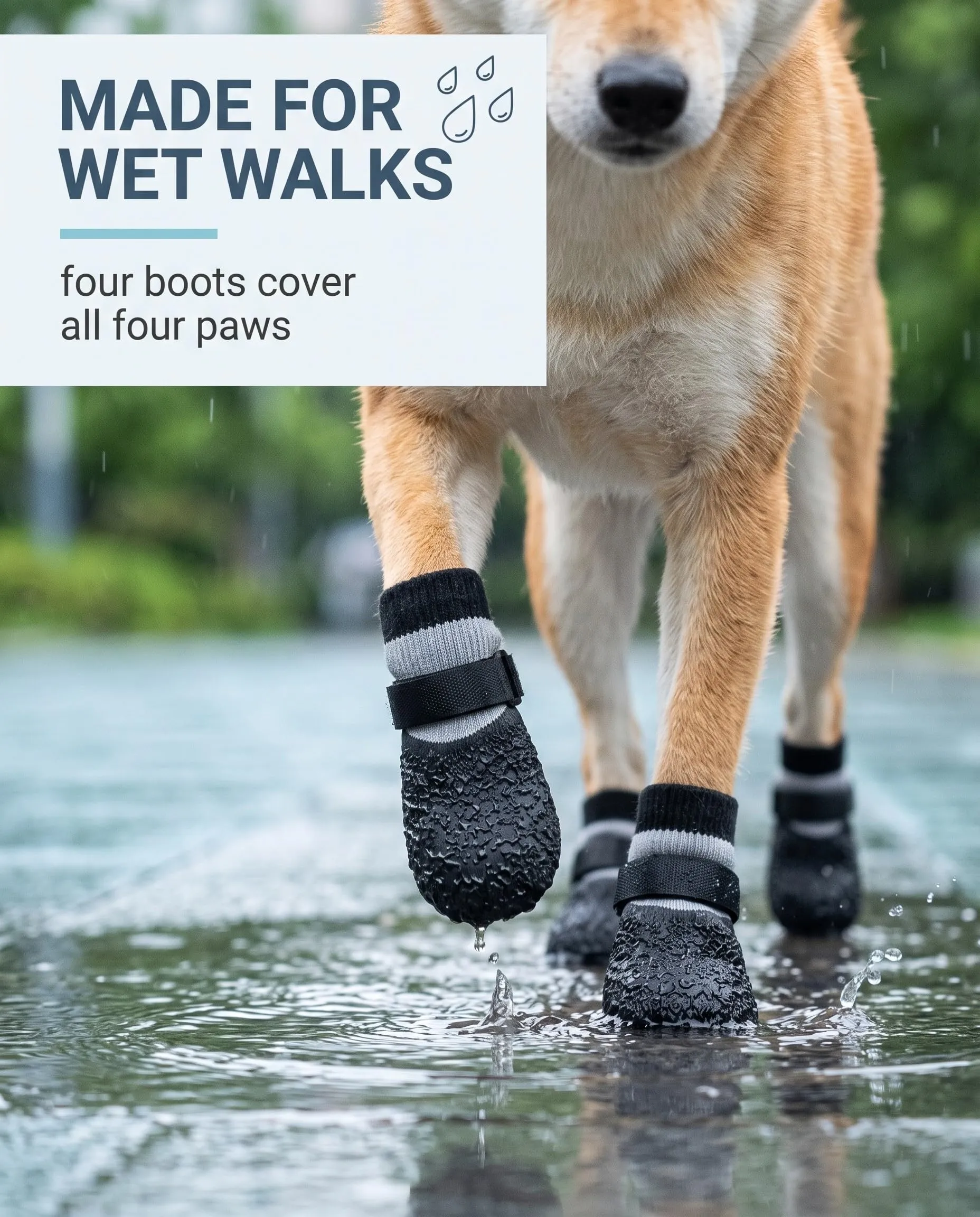 LDBEMG 4 Pz Scarpe per Cani Impermeabili Antiscivolo, Calzini Protettivi Regolabili con Silicone, Resistenti all'Asfalto Caldo per Passeggiate - immagine 5