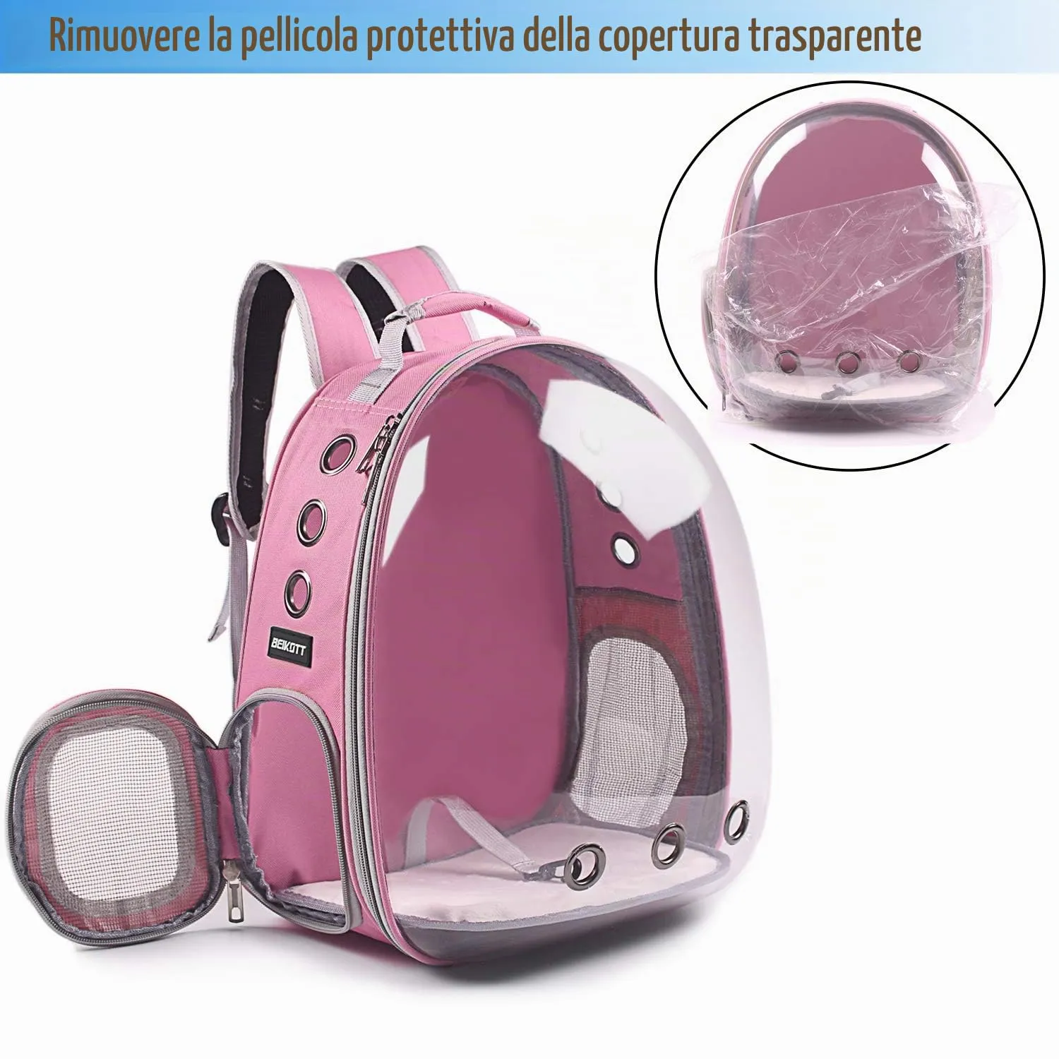 BEIKOTT Zaino per gatti e cani, zaino per animali domestici, per piccoli gatti, cuccioli, cani, coniglietti, approvato dalle compagnie aeree, zaino trasparente per viaggi, escursionismo e uso - immagine 2