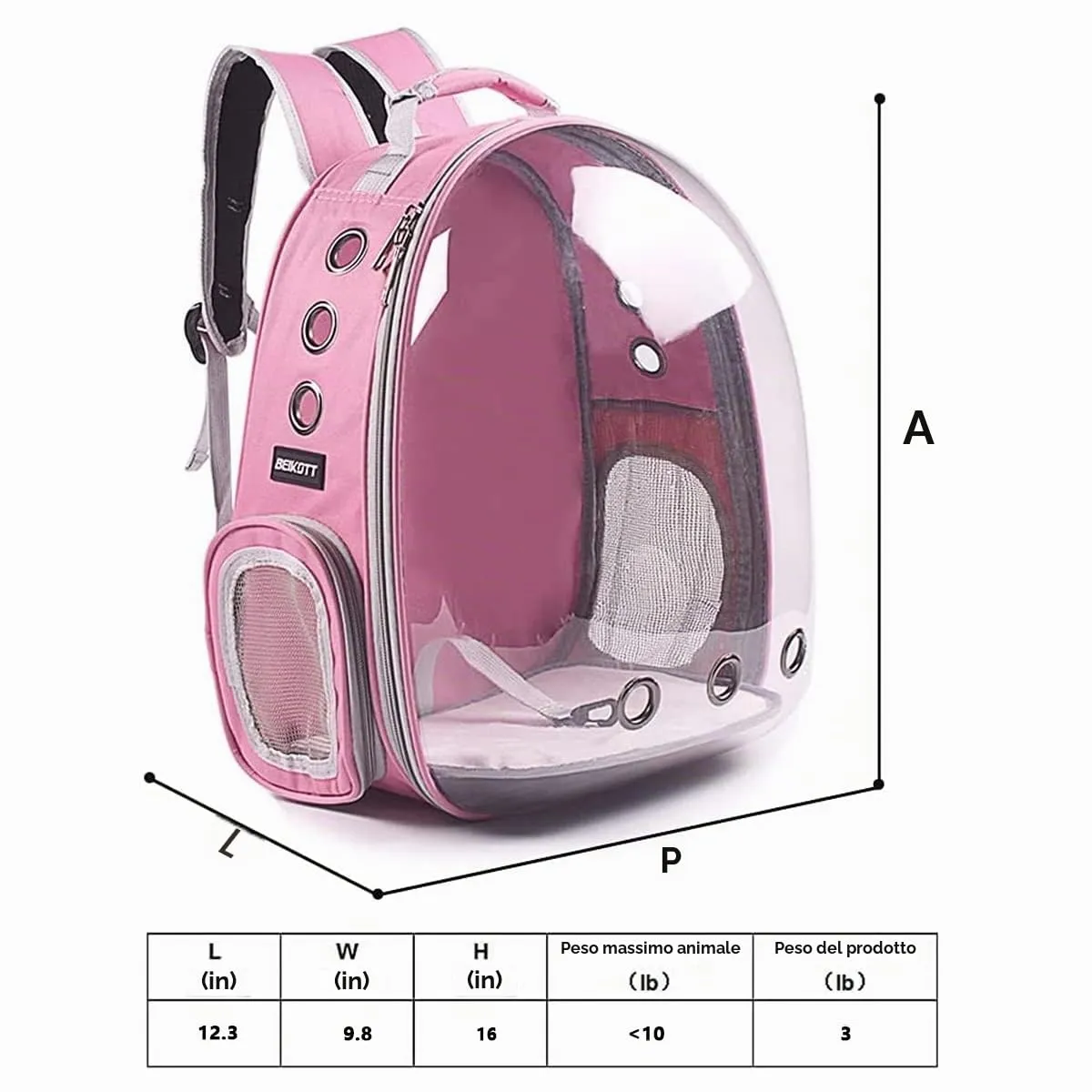 BEIKOTT Zaino per gatti e cani, zaino per animali domestici, per piccoli gatti, cuccioli, cani, coniglietti, approvato dalle compagnie aeree, zaino trasparente per viaggi, escursionismo e uso - immagine 6