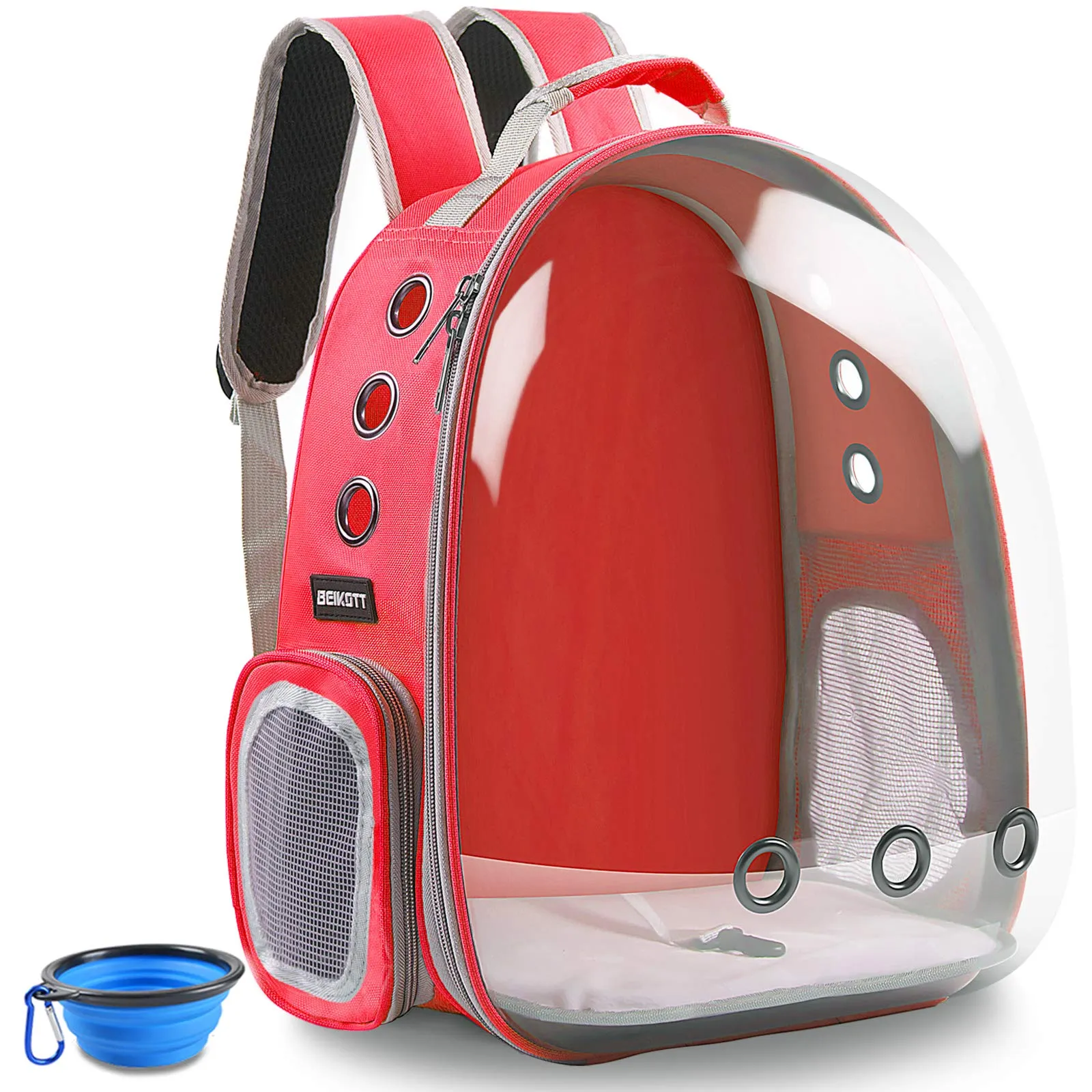 BEIKOTT Zaino per gatti, borsa per il trasporto, zaino per cani, zaino per cani di piccola taglia, cuccioli, cani, conigli, compagnia aerea approvato, ventilato, zaino trasparente per viaggi - immagine 1