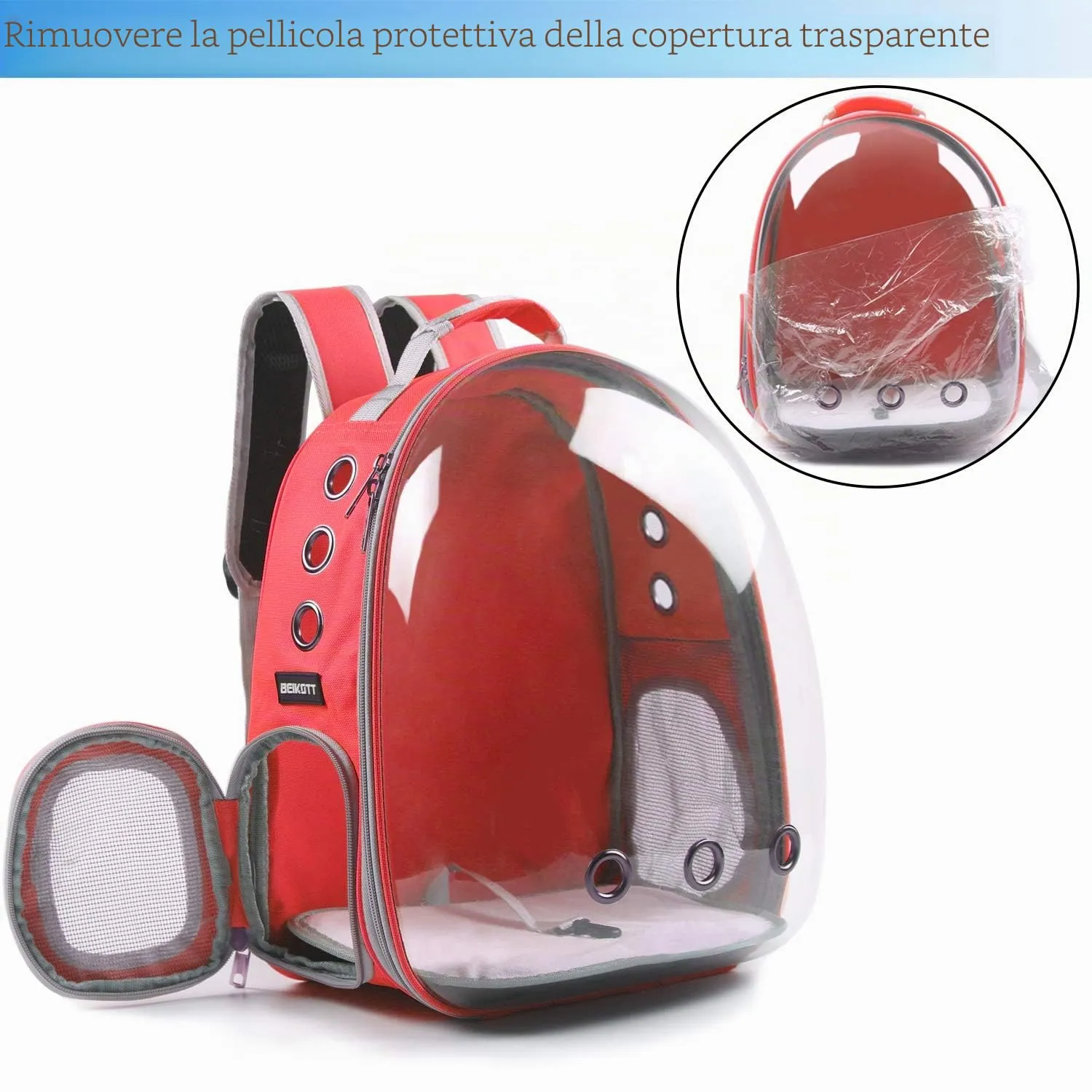 BEIKOTT Zaino per gatti, borsa per il trasporto, zaino per cani, zaino per cani di piccola taglia, cuccioli, cani, conigli, compagnia aerea approvato, ventilato, zaino trasparente per viaggi - immagine 2