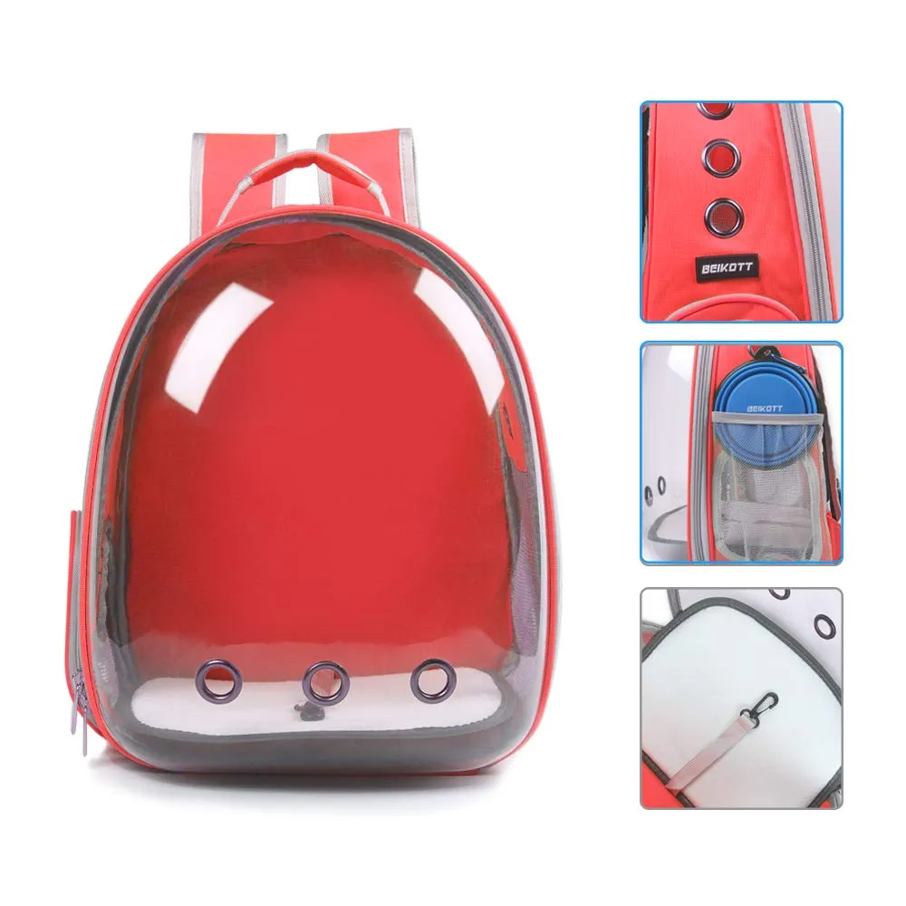 BEIKOTT Zaino per gatti, borsa per il trasporto, zaino per cani, zaino per cani di piccola taglia, cuccioli, cani, conigli, compagnia aerea approvato, ventilato, zaino trasparente per viaggi - immagine 3