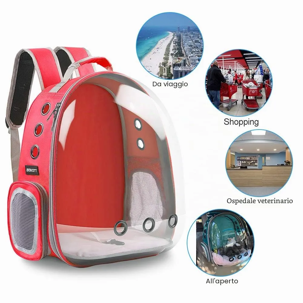 BEIKOTT Zaino per gatti, borsa per il trasporto, zaino per cani, zaino per cani di piccola taglia, cuccioli, cani, conigli, compagnia aerea approvato, ventilato, zaino trasparente per viaggi - immagine 5