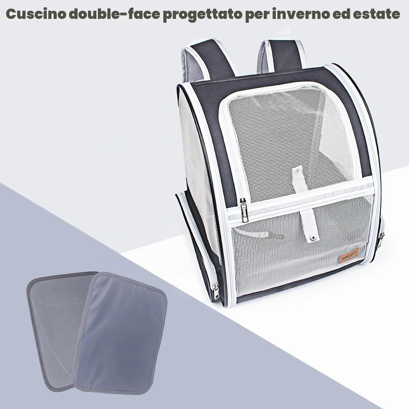BEIKOTT Zaino per cani e gatti di piccola taglia, ventilato, pieghevole, con cinture di sicurezza, fibbie per viaggi, escursioni e esterni, nero - immagine 2