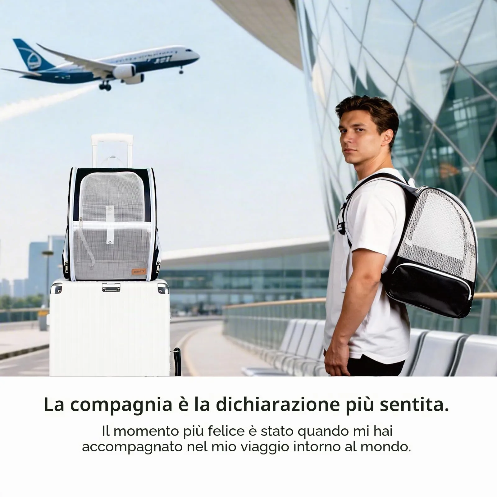 BEIKOTT Zaino per cani e gatti di piccola taglia, ventilato, pieghevole, con cinture di sicurezza, fibbie per viaggi, escursioni e esterni, nero - immagine 7