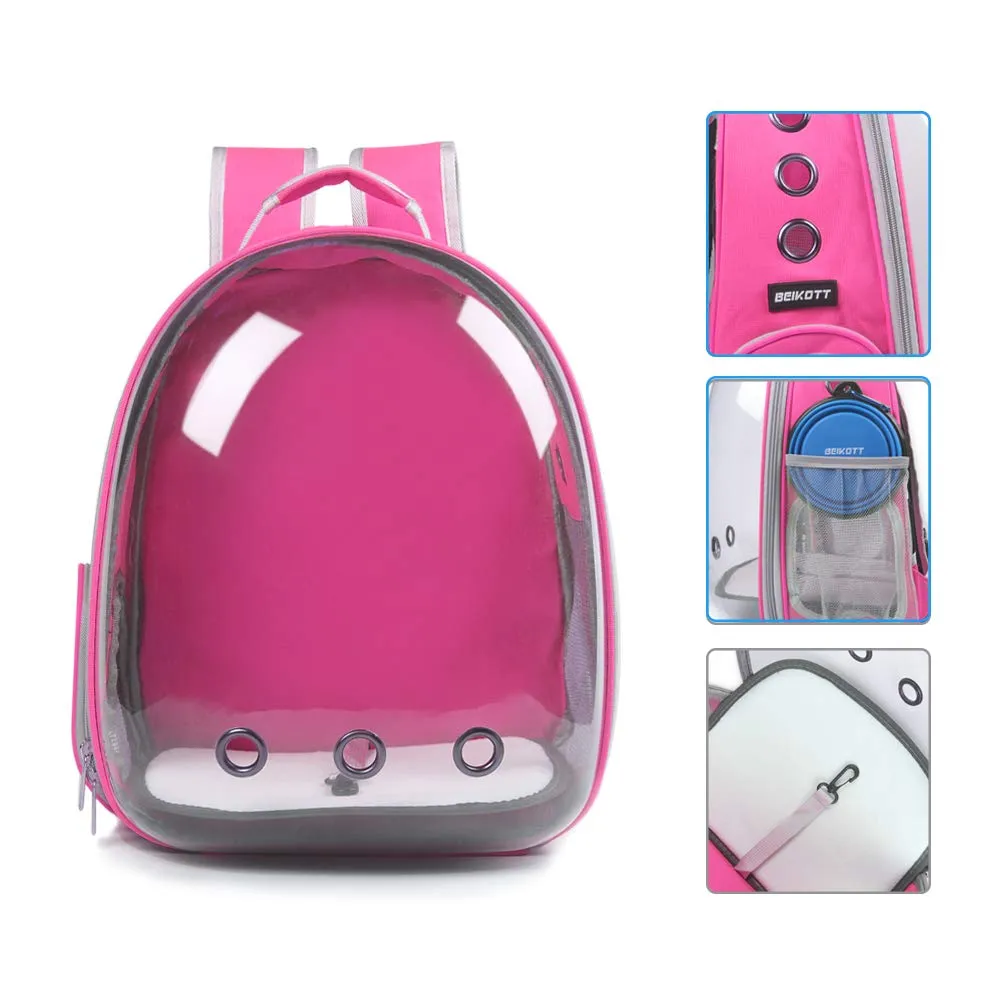 BEIKOTT Zaino per gatti, borsa per il trasporto, zaino per cani, zaino per cani di piccola taglia, cuccioli, cani, conigli, compagnia aerea approvato, ventilato, zaino trasparente per viaggi - immagine 3