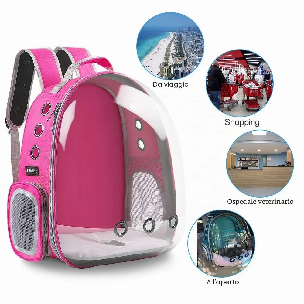 BEIKOTT Zaino per gatti, borsa per il trasporto, zaino per cani, zaino per cani di piccola taglia, cuccioli, cani, conigli, compagnia aerea approvato, ventilato, zaino trasparente per viaggi - immagine 5
