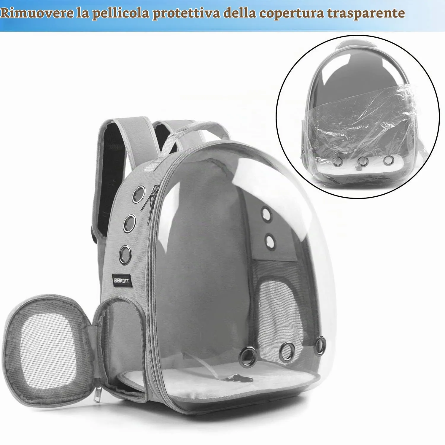 BEIKOTT Zaino per gatti e cani, zaino per animali domestici, per piccoli gatti, cuccioli, cani, coniglietti, approvato dalle compagnie aeree, zaino trasparente per viaggi, escursionismo e uso - immagine 2