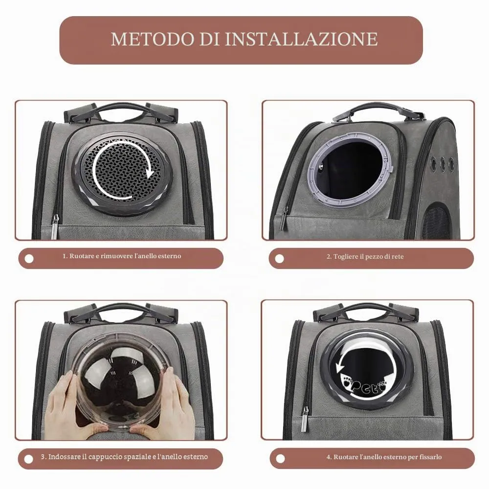 BEIKOTT Zaino per gatti, grande zaino a bolle per gatti, cuccioli, cani e uccelli, approvato dalle compagnie aeree, zaino in pelle ventilato per viaggi, escursioni e uso all'aperto - immagine 6