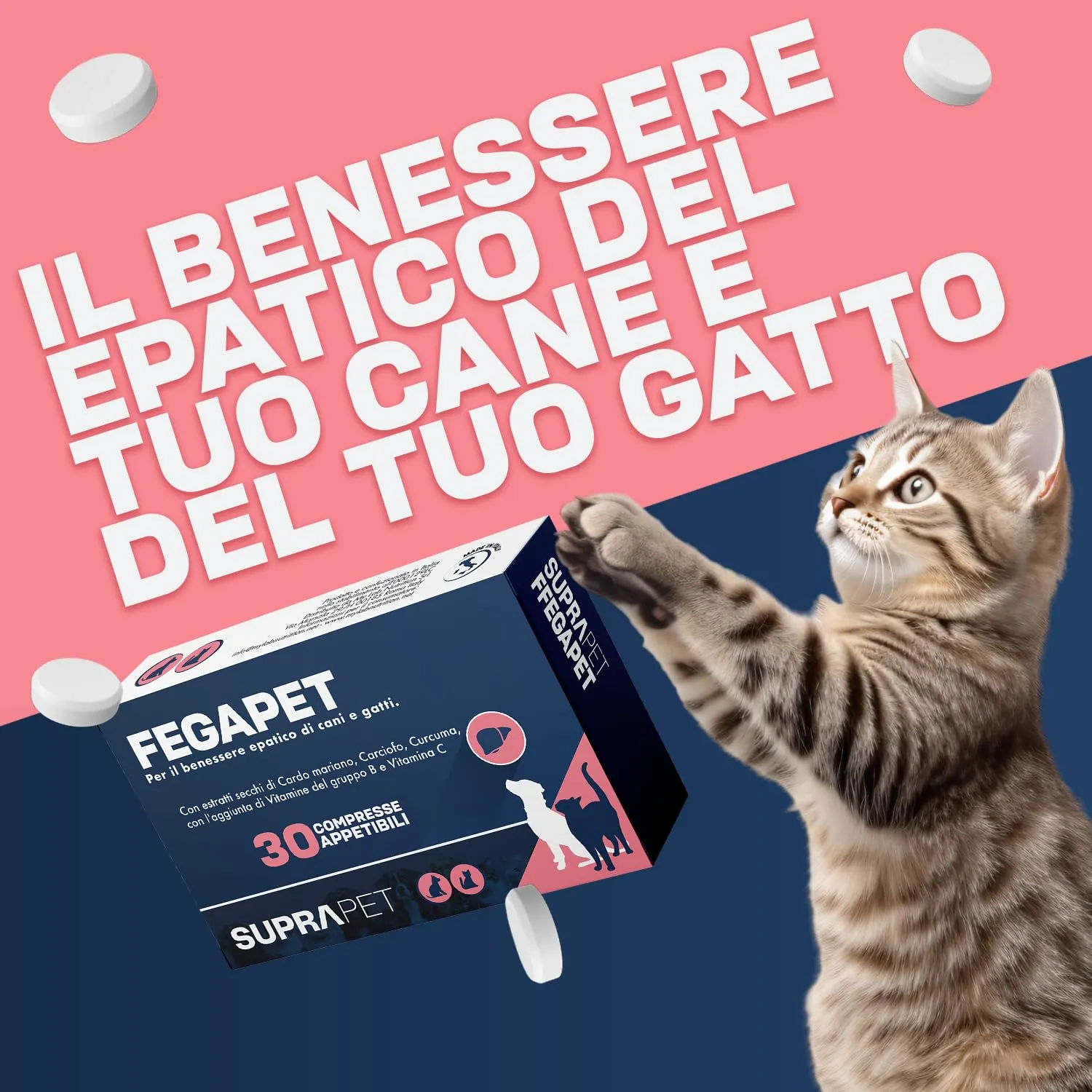 Suprapet Fegapet Cani e Gatti Supporto per il Fegato 30 compresse - Mangime per Funzioni Epato-Biliari con Vitamine, Cardo Mariano, Carciofo, Curcuma, Lespedeza - immagine 2
