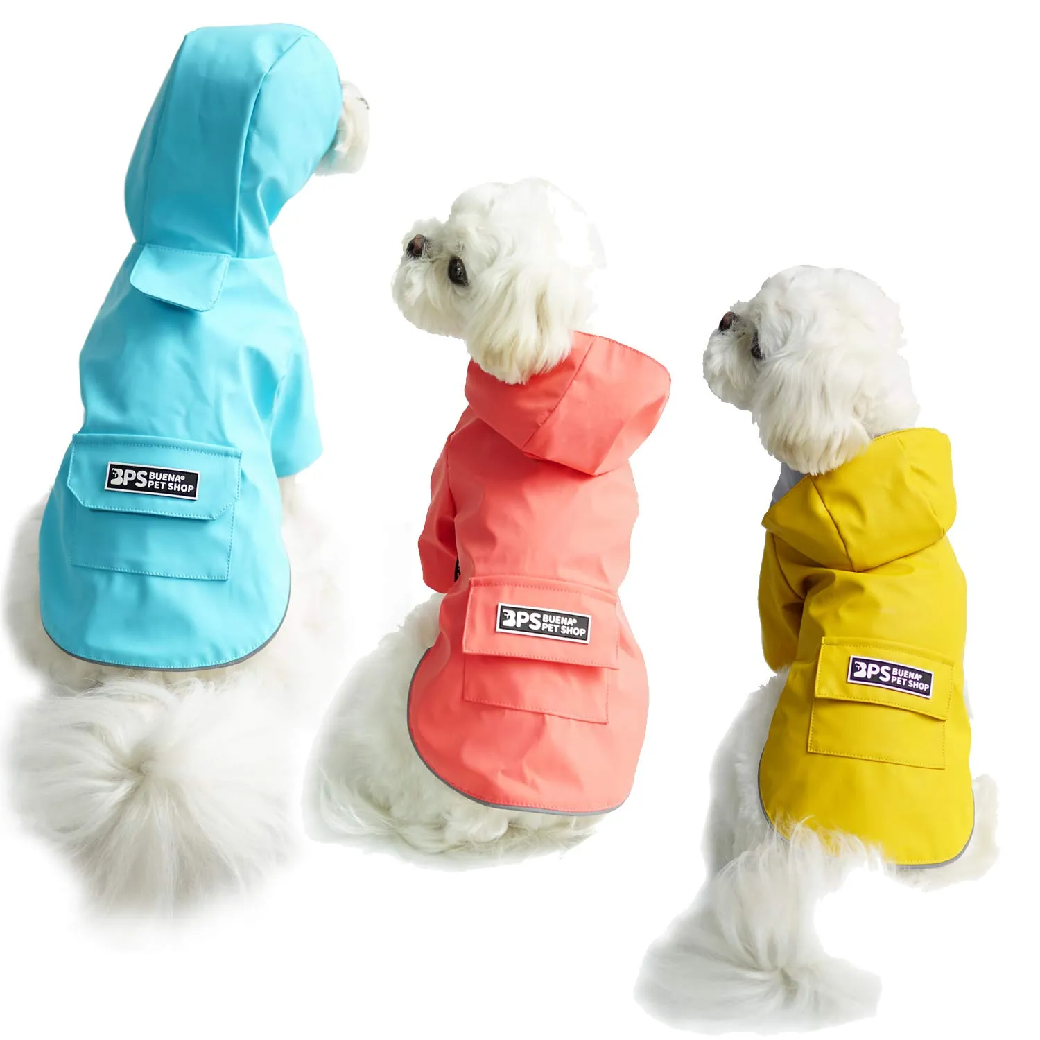 BPS - Giacca impermeabile per animali domestici cani, impermeabile, con cappuccio, tasca per cani di piccola taglia media e grande, con materiale 100% poliestere (S, blu) BPS-9700AZ - immagine 2